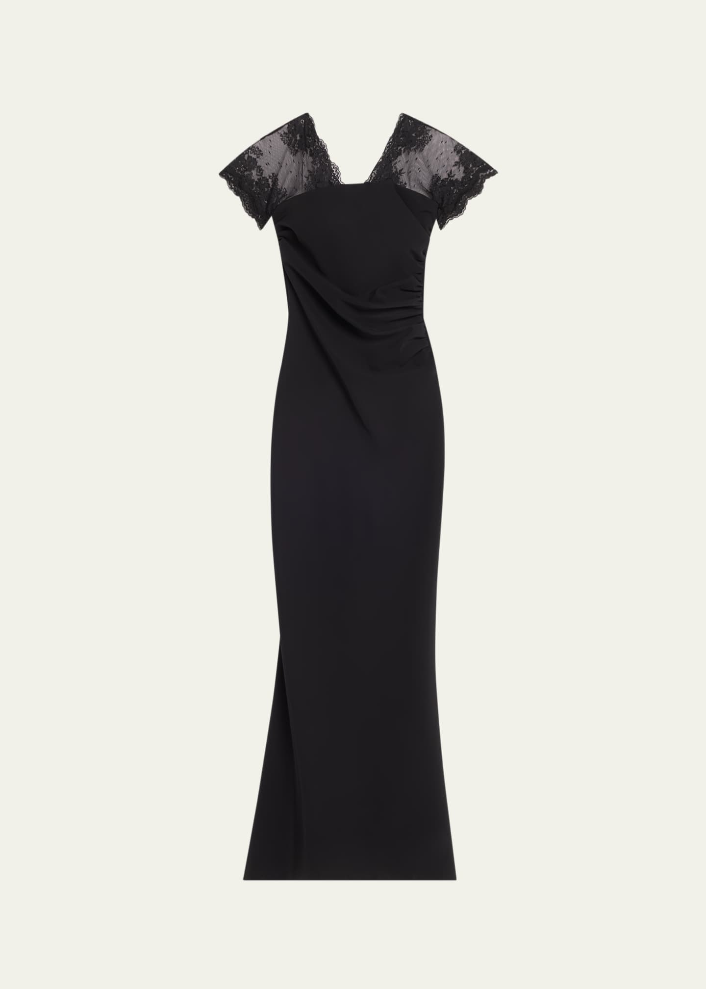 Chiara Boni La Petite Robe Genic Ruched Lace-Embellished Mermaid Gown Image 1 of 5