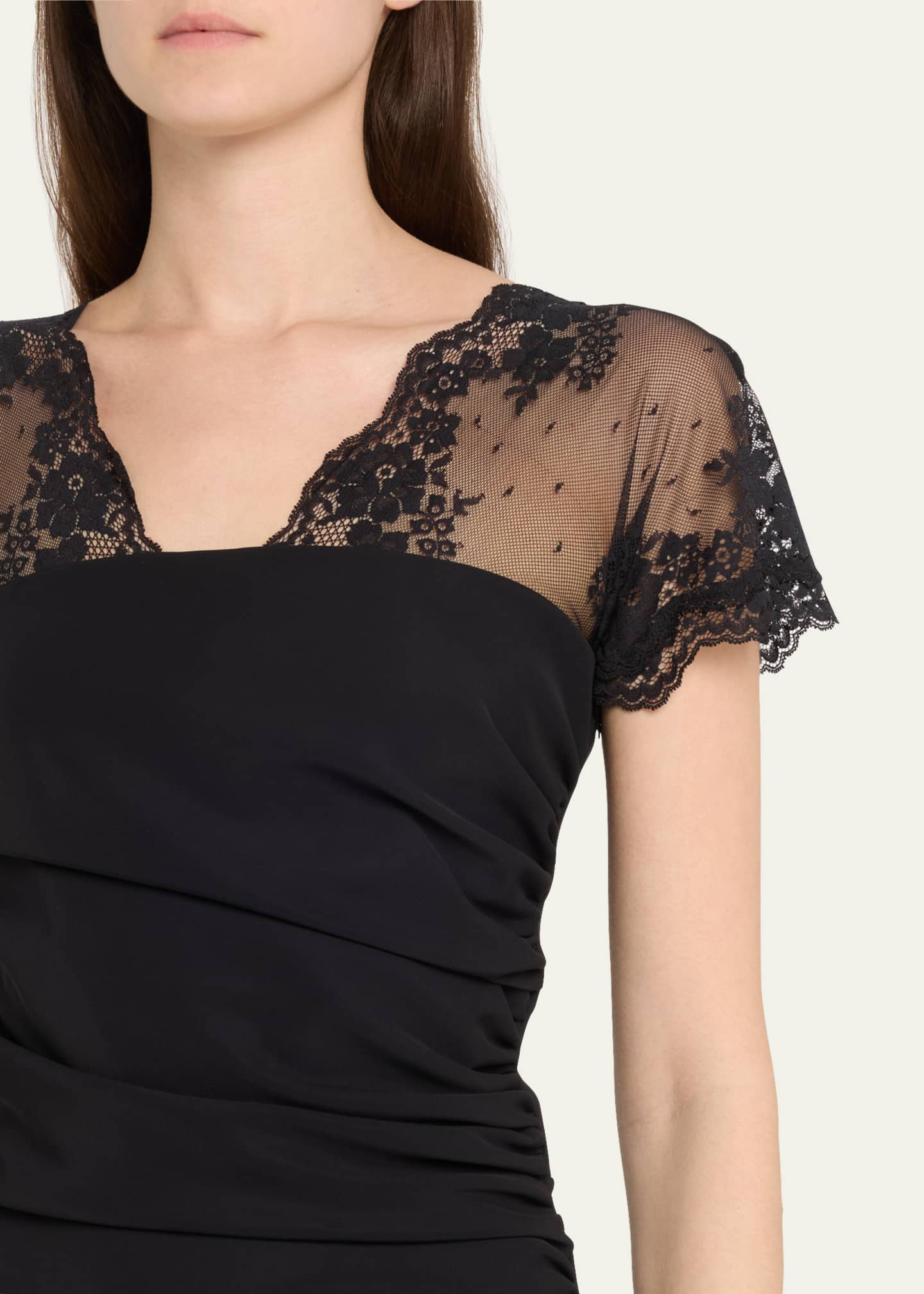 Chiara Boni La Petite Robe Genic Ruched Lace-Embellished Mermaid Gown Image 5 of 5