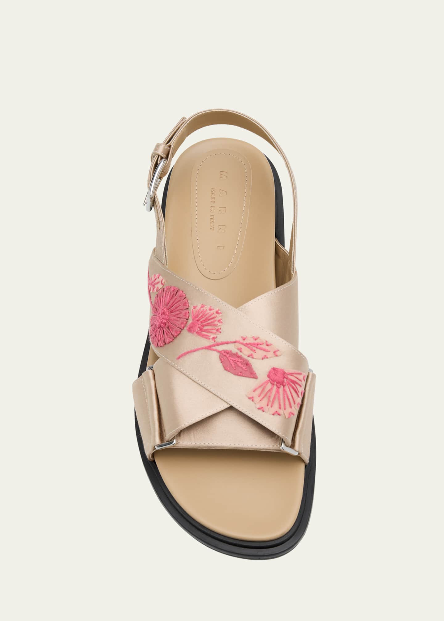 Marni Fussbett Floral Embroidered Satin Crisscross Sandals