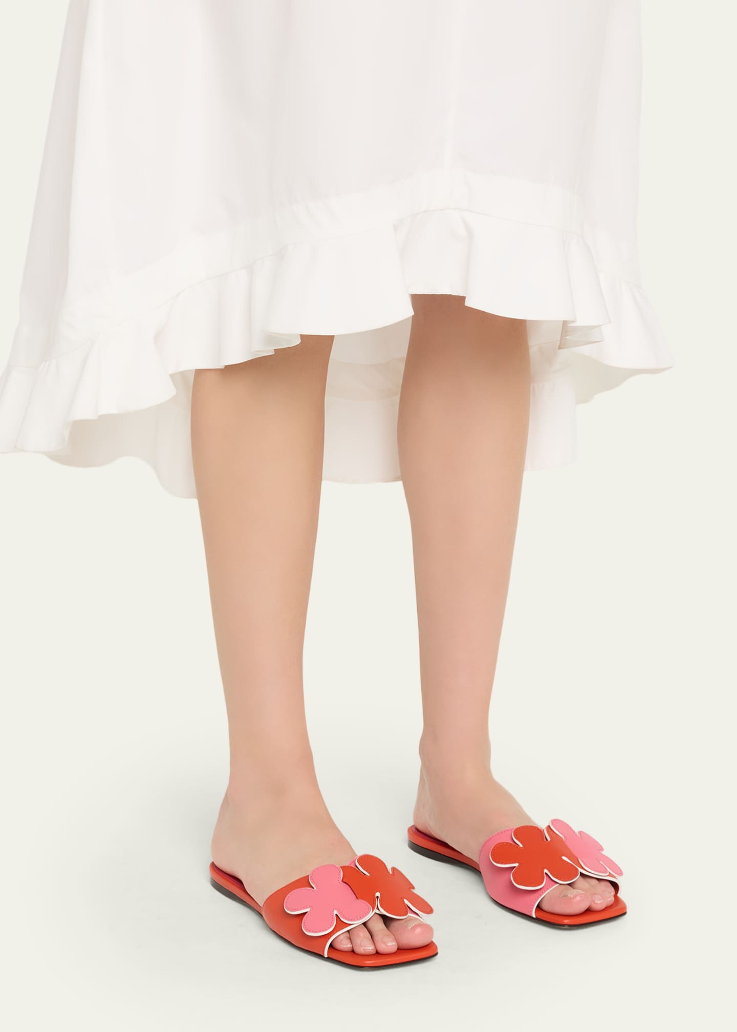 靴 Marni flower Leather sandal Marni Flower Leather Slide Sandals - Bergdorf Goodman