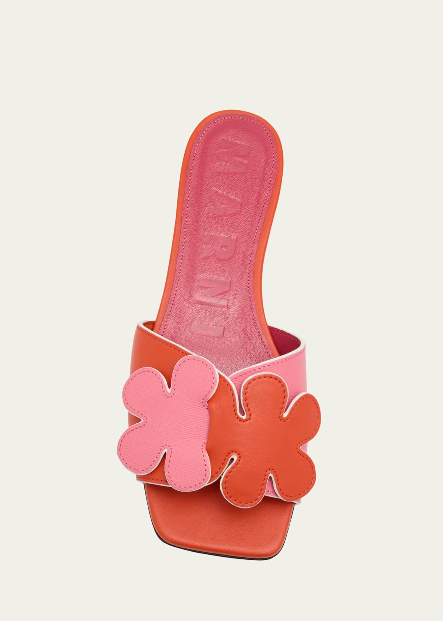 靴 Marni flower Leather sandal Marni Flower Leather Slide Sandals - Bergdorf Goodman