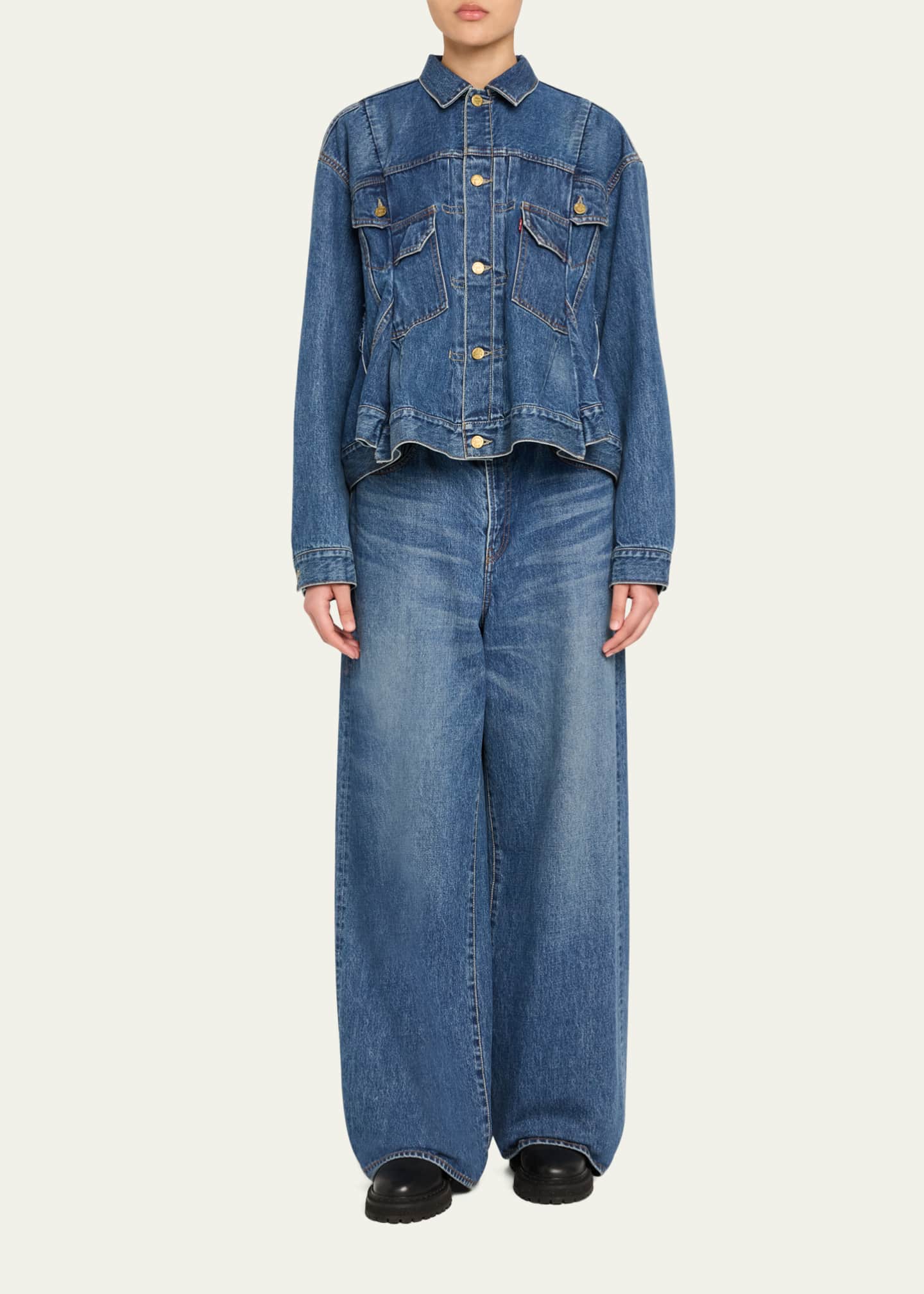 SACAI Denim Peplum Trucker Jacket Image 2 of 5