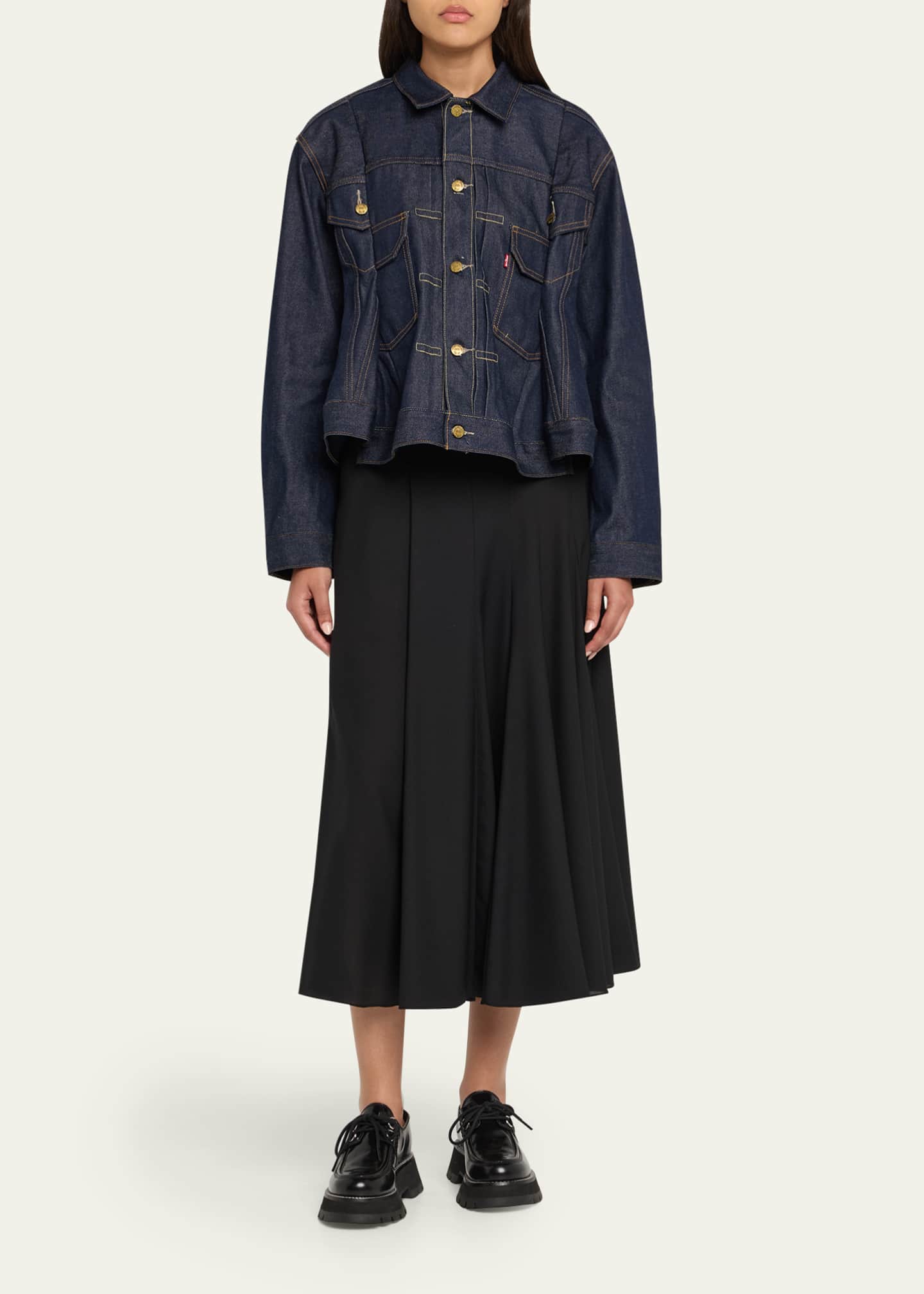 SACAI Denim Peplum Trucker Jacket Image 2 of 5
