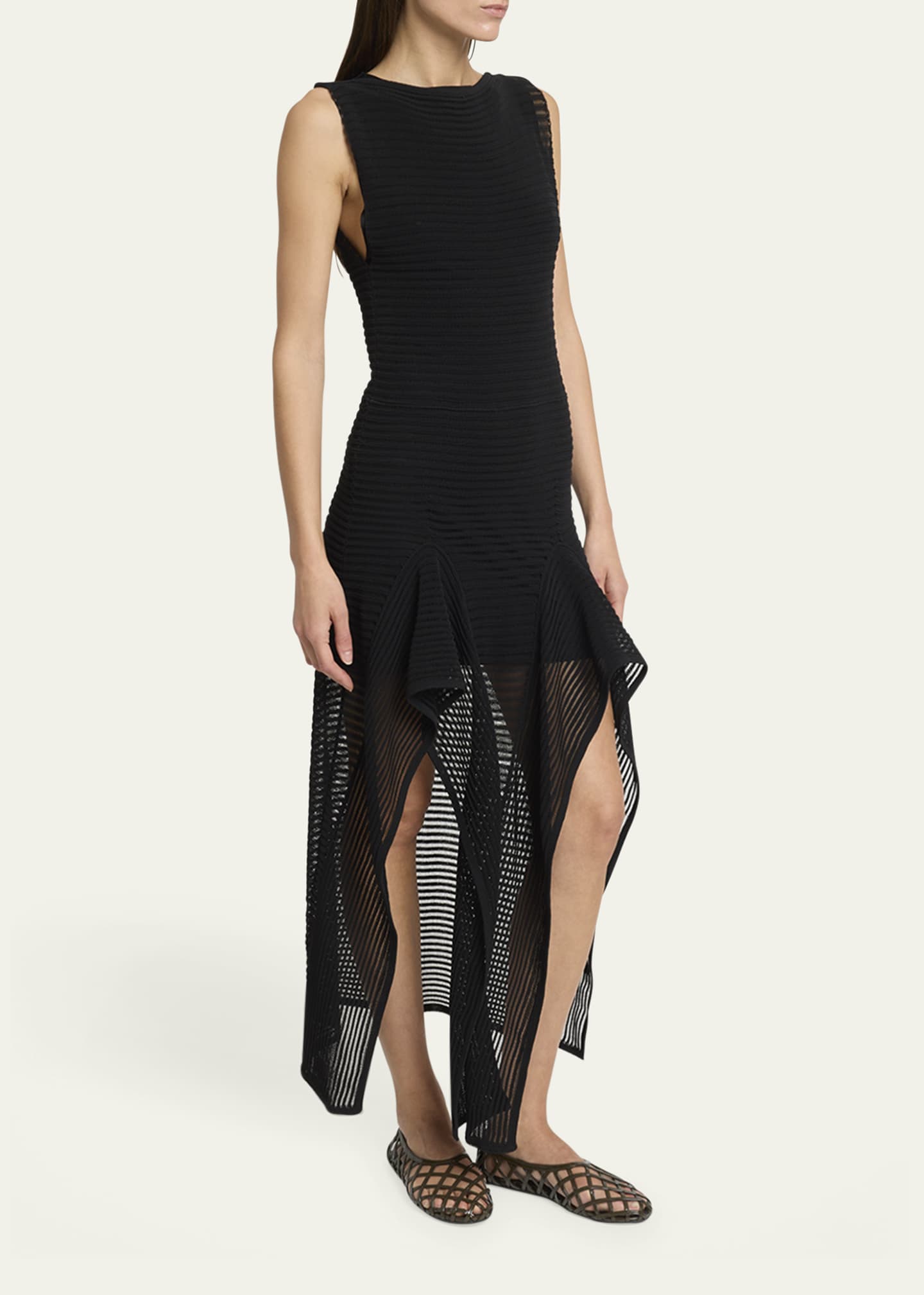 ALAIA Sleeveless Ruffled Ladder Knit Maxi Dress Image 4 of 5