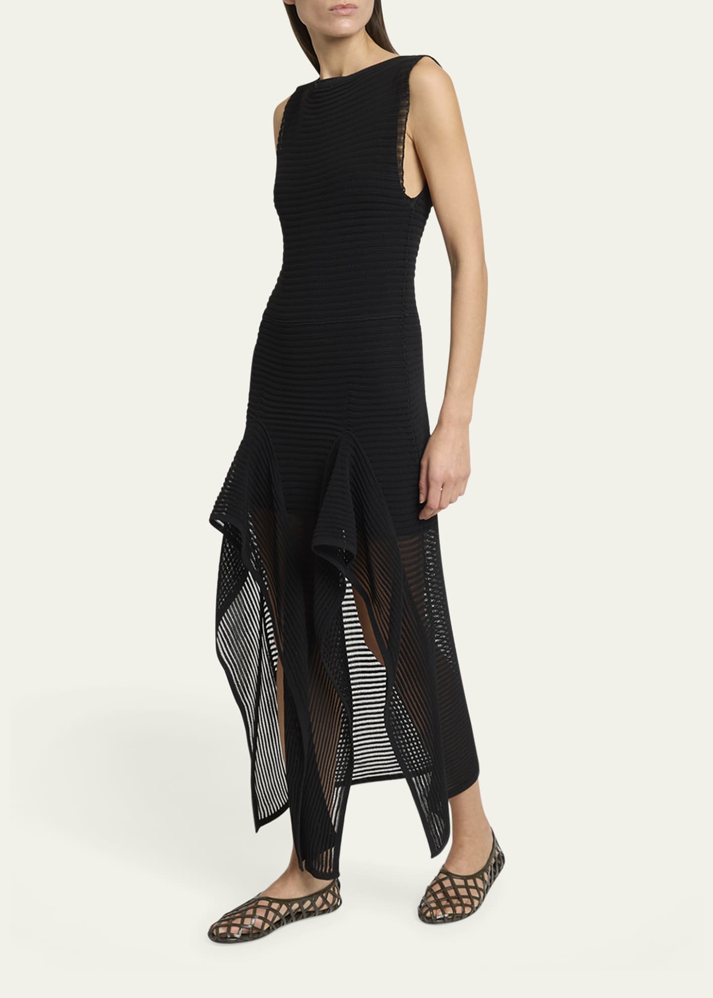 ALAIA Sleeveless Ruffled Ladder Knit Maxi Dress Image 5 of 5