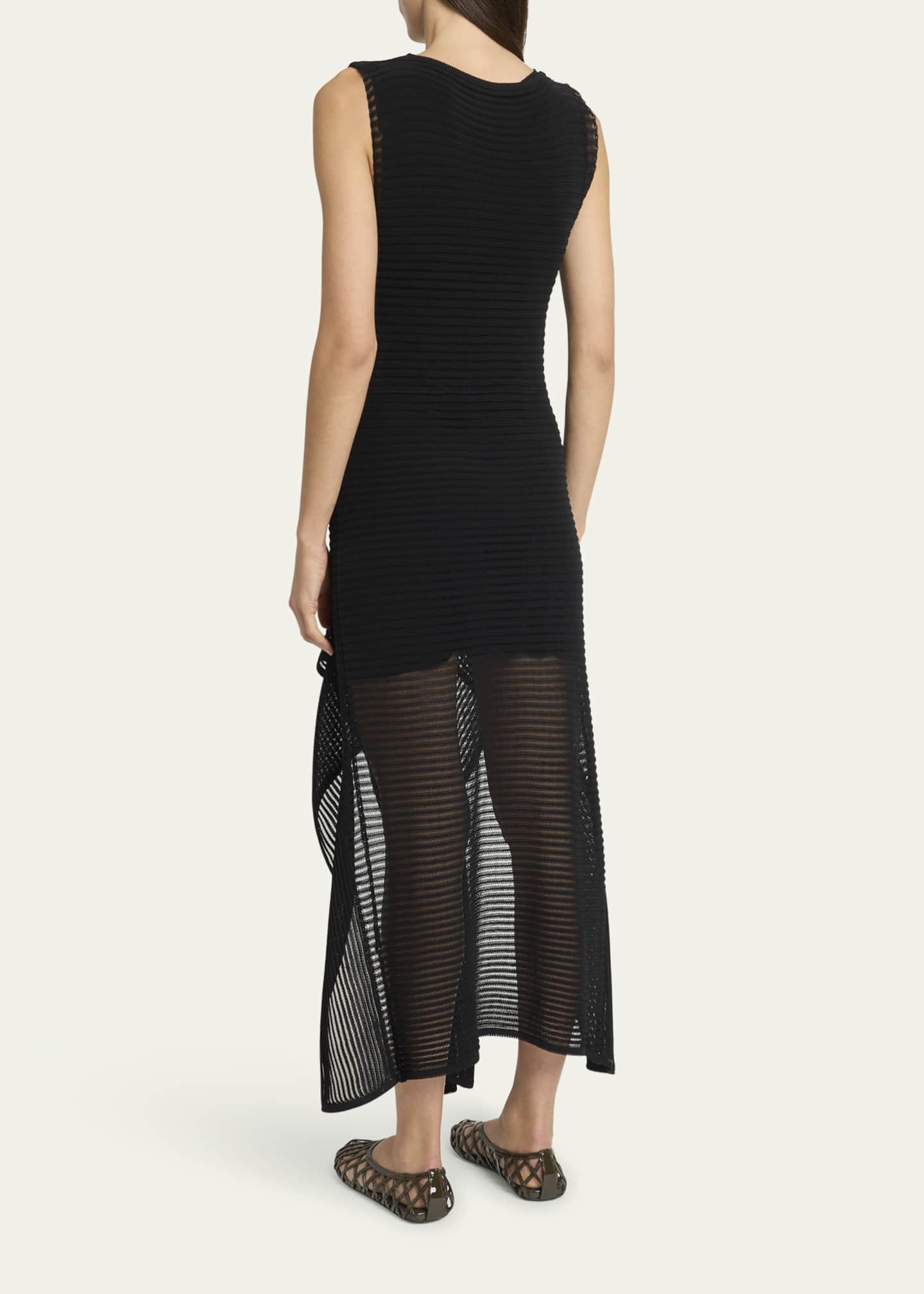 ALAIA Ladder Knit Sleeveless Ruffle-Slits Midi Dress Image 3 of 5