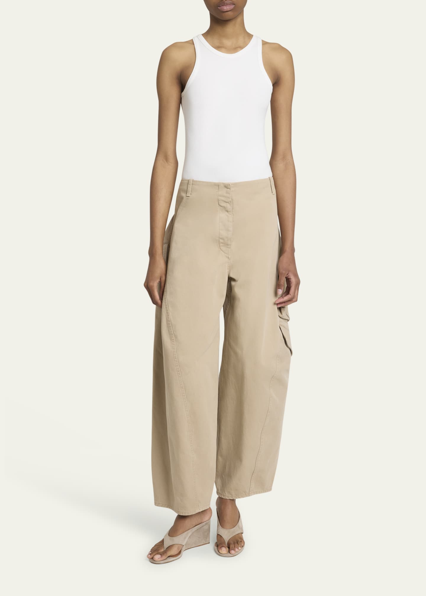 ALAIA Mid-Rise Washed Chino Barrel-Leg Cargo Trousers Image 2 of 5