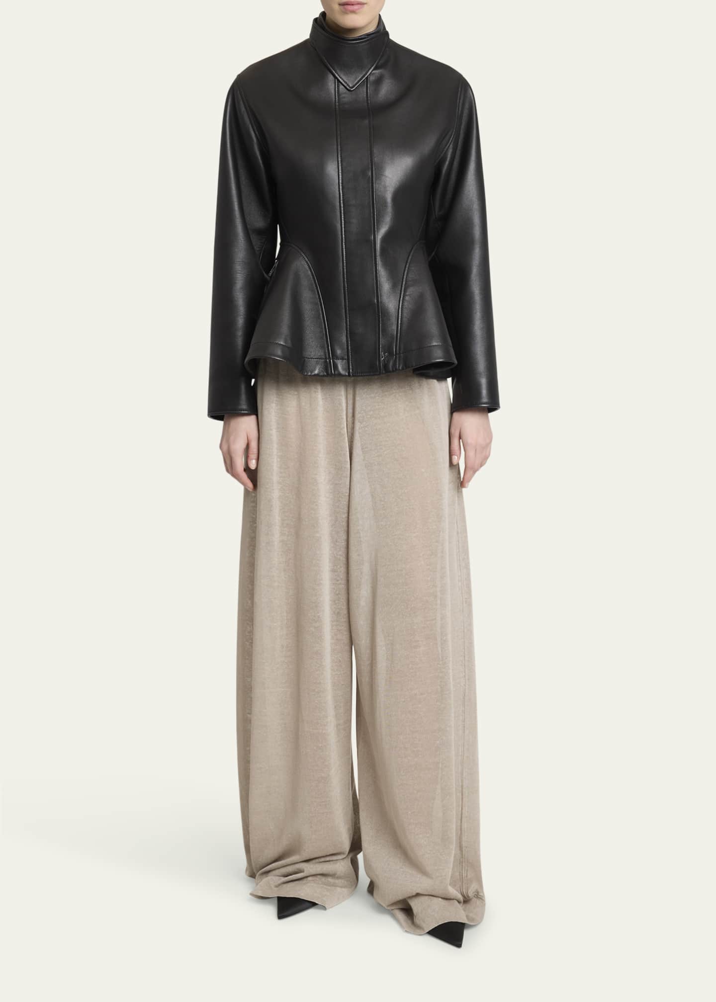 ALAIA High-Neck Leather Peplum Jacket Image 2 of 5