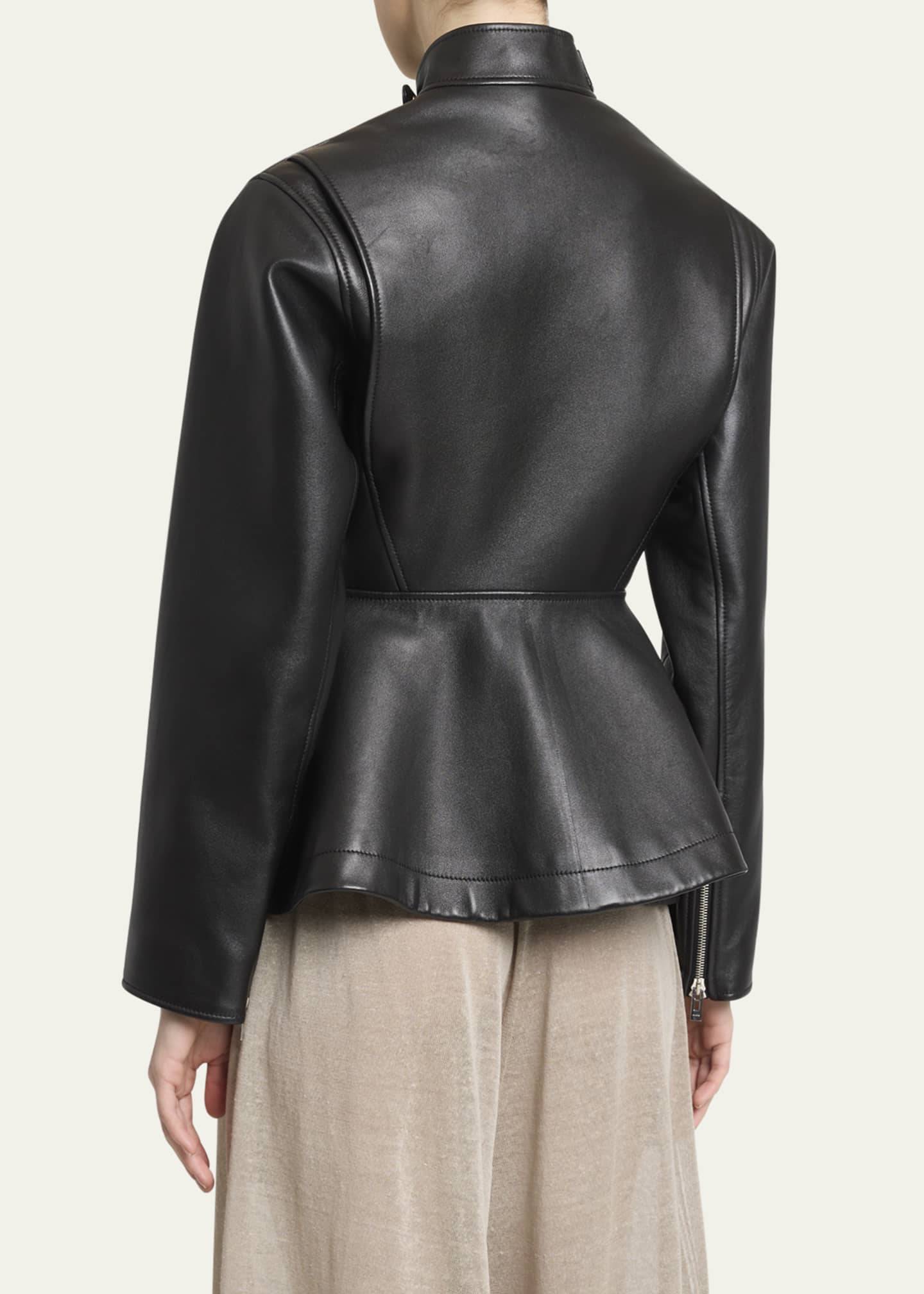 ALAIA High-Neck Leather Peplum Jacket Image 3 of 5