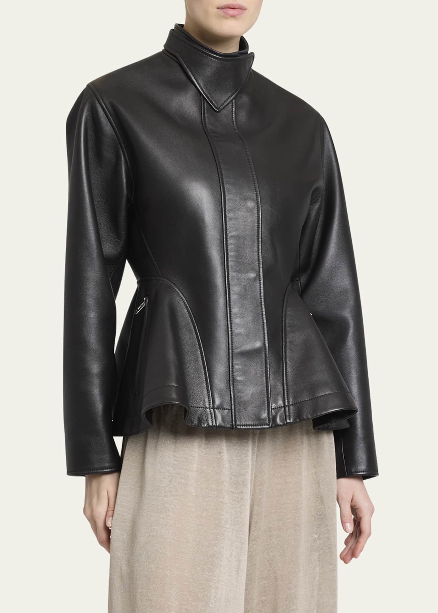 ALAIA High-Neck Leather Peplum Jacket Image 4 of 5