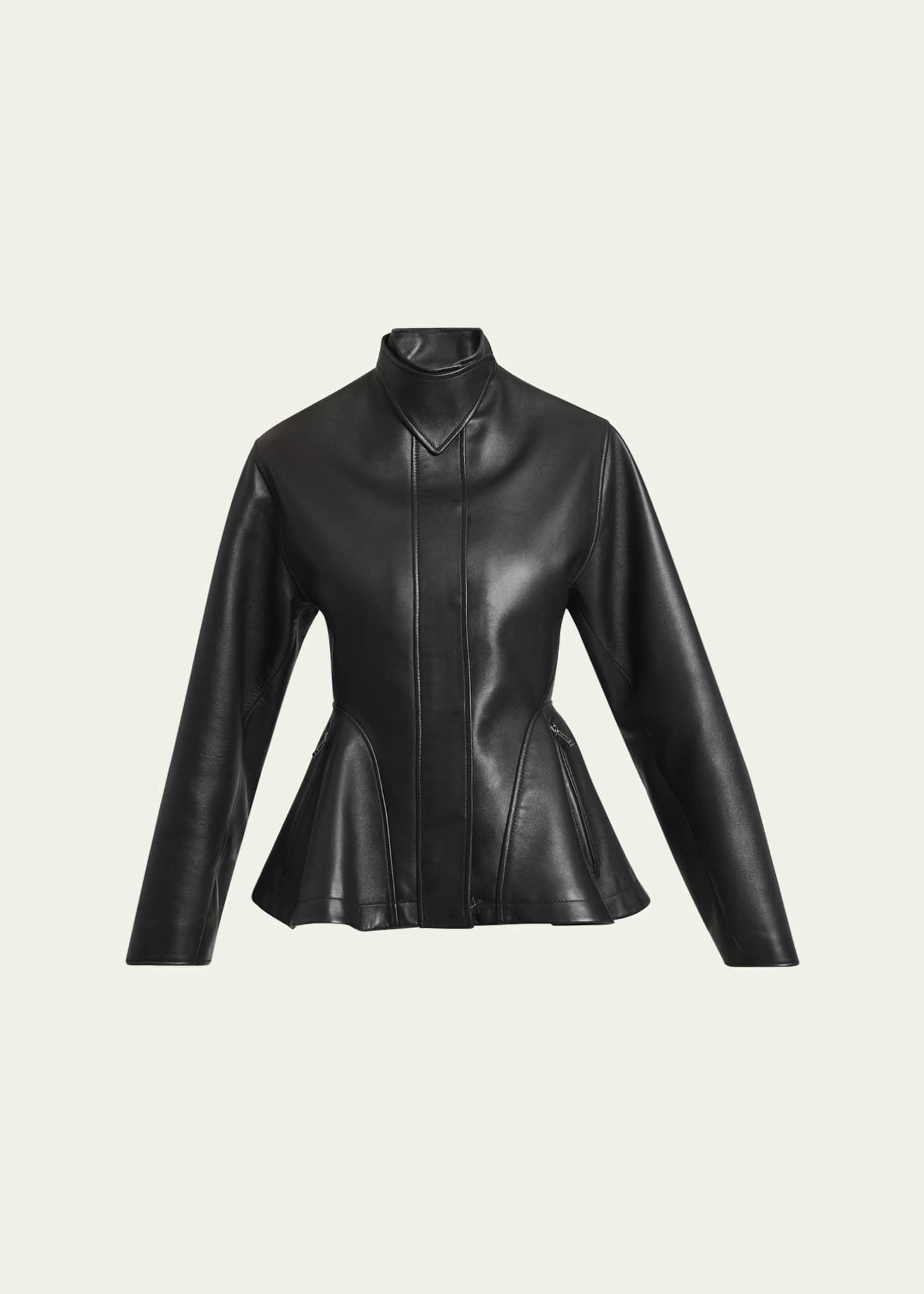 ALAIA High-Neck Leather Peplum Jacket Image 1 of 5