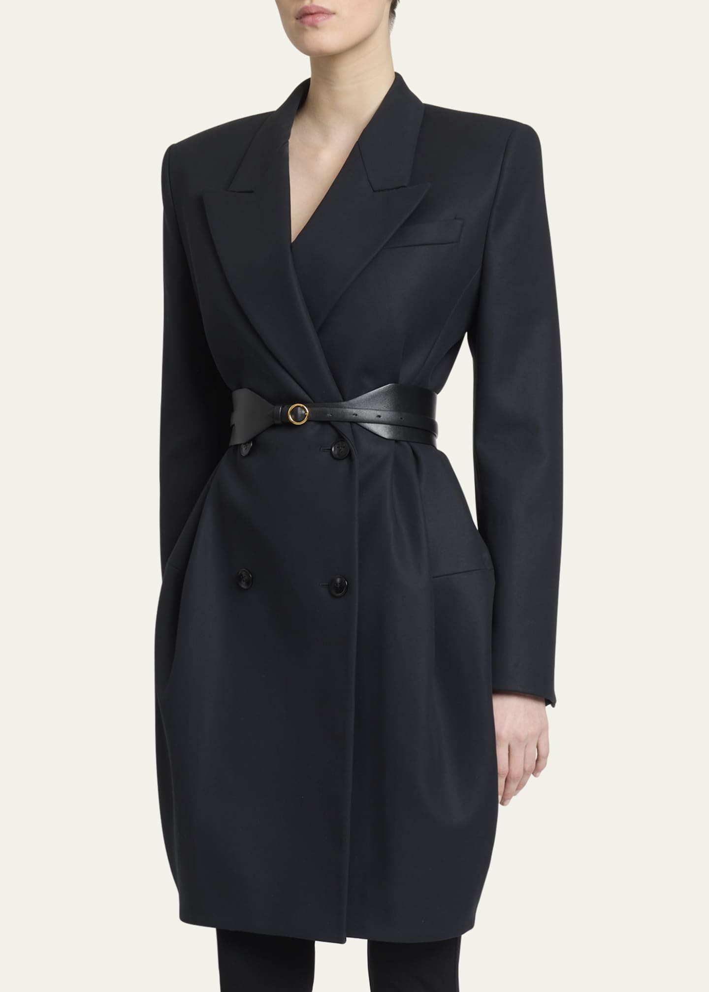 コート ALAIA DOUBLE-BREASTED DENIM COAT ALAIA Wrap Denim Trench Coat | Neiman Marcus