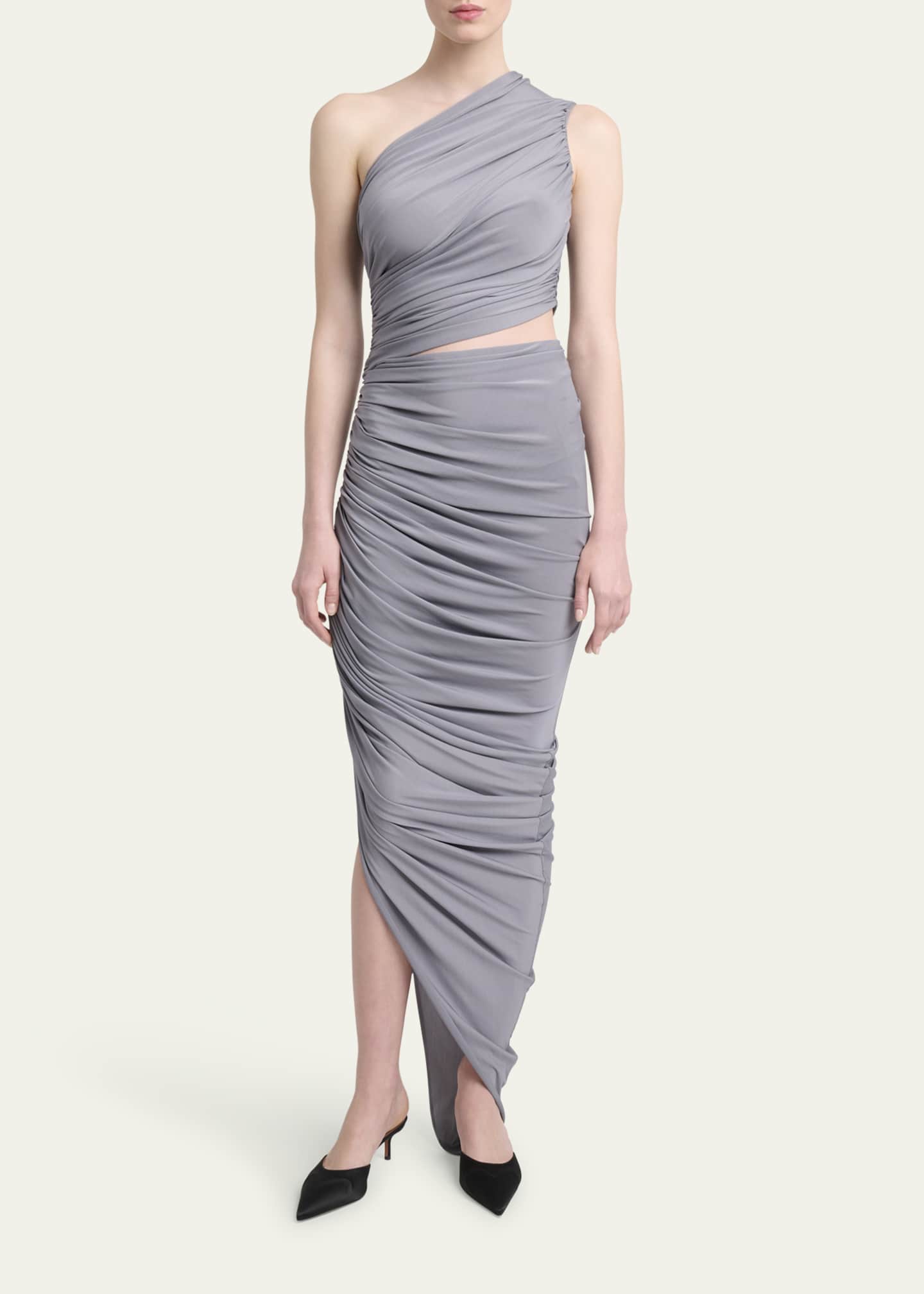 ALAIA Asymmetric Ruched Cutout Midi Dress Image 2 of 5