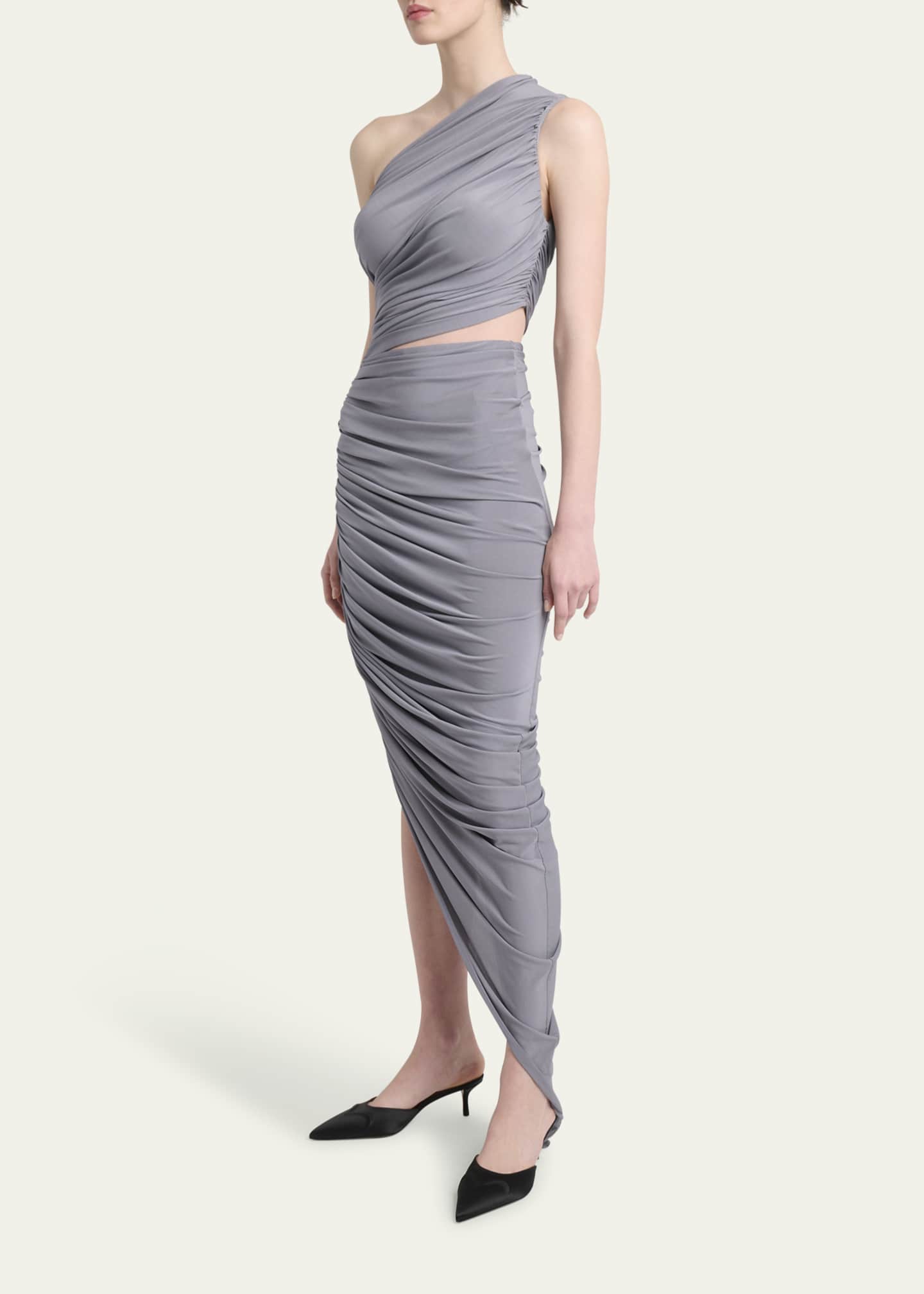 ALAIA Asymmetric Ruched Cutout Midi Dress Image 4 of 5