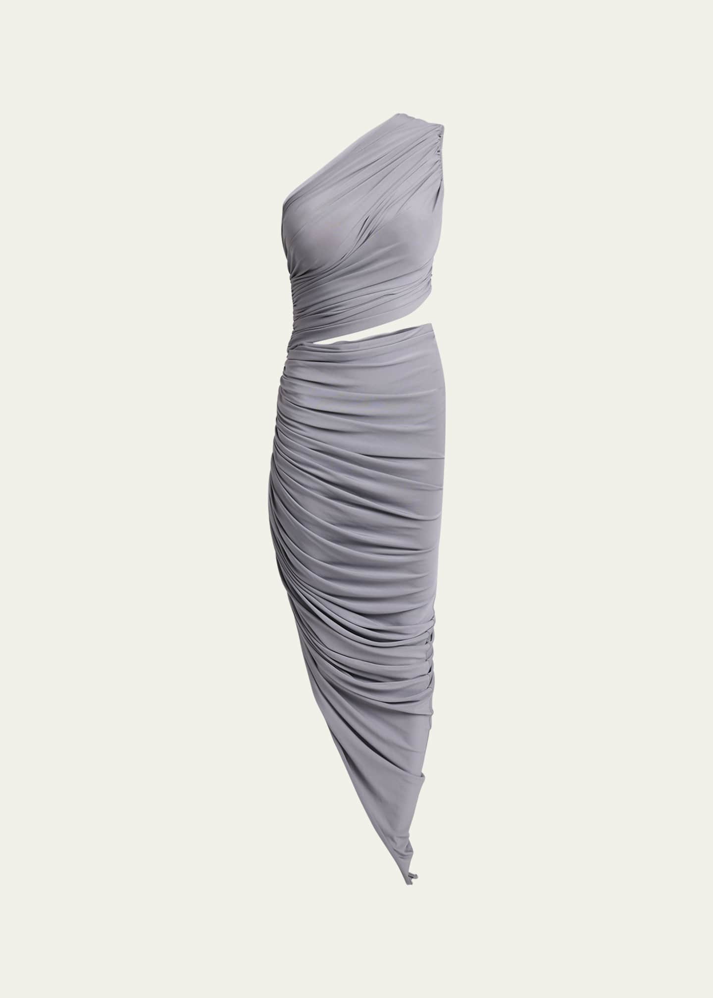ALAIA Asymmetric Ruched Cutout Midi Dress Image 1 of 5