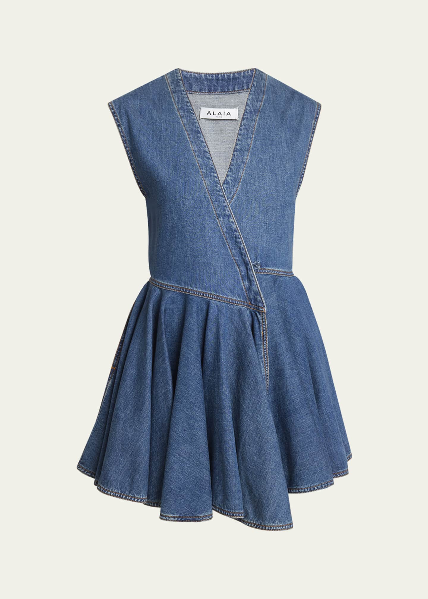 ALAIA Sleeveless Denim Wrap Dress Image 1 of 5