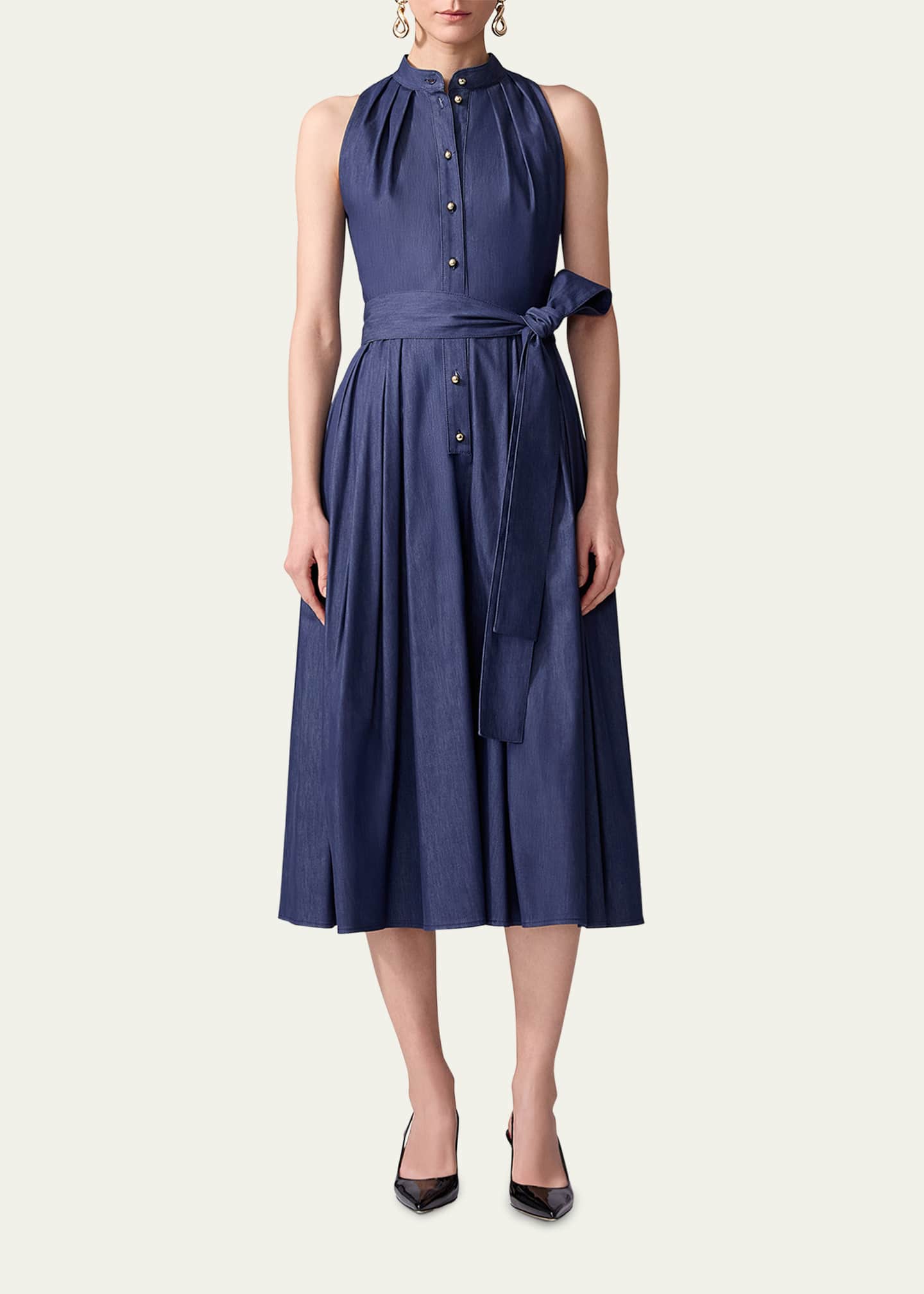 Carolina Herrera Pleated Self-Tie Full Midi Dress Image 2 of 3