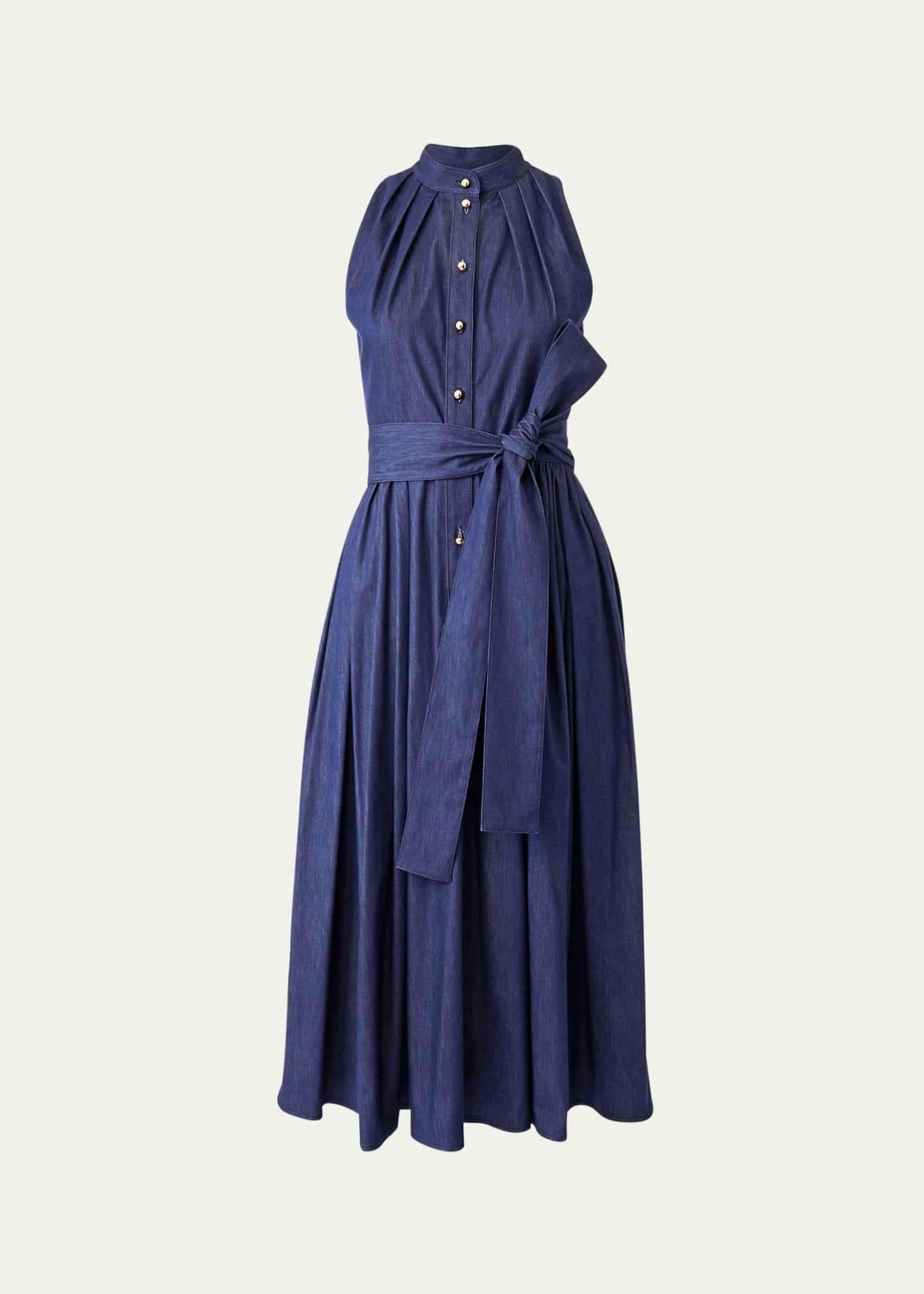 Carolina Herrera Pleated Self-Tie Full Midi Dress Image 1 of 3