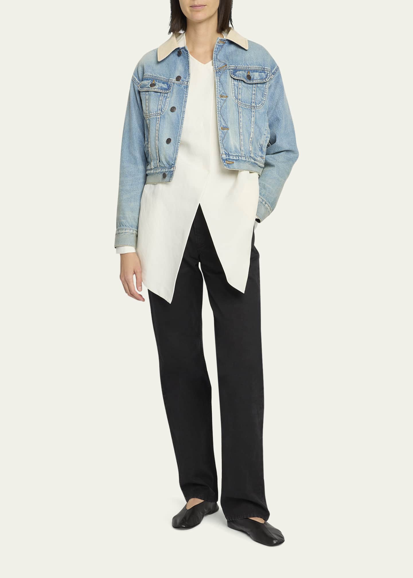 THE ROW Joras Crop Denim Jacket with Corduroy Collar