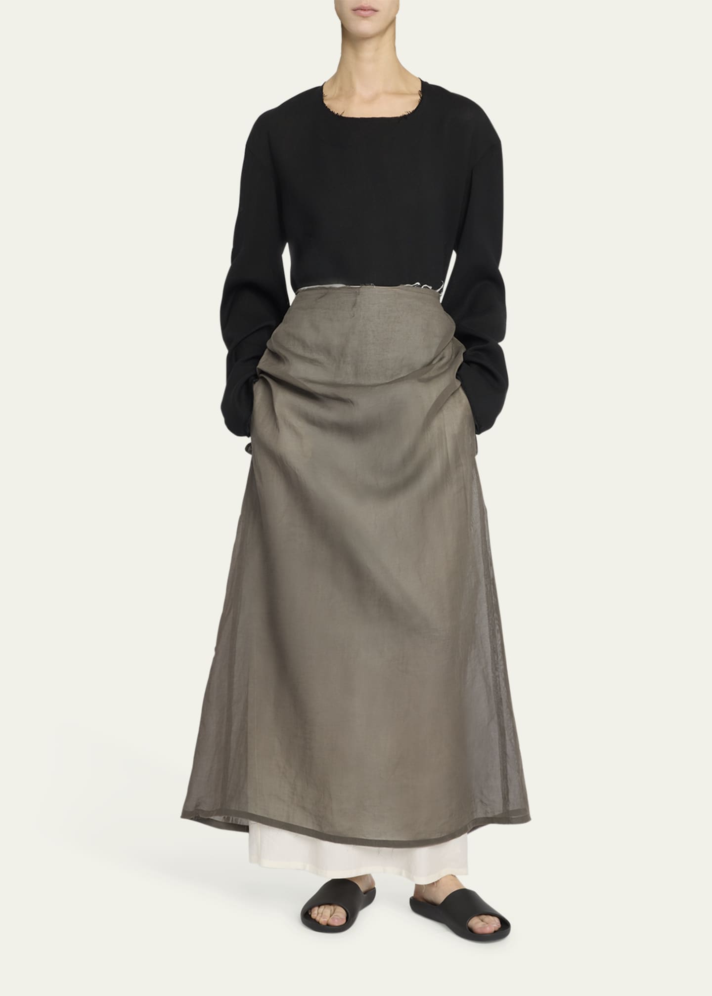 THE ROW Cattaleya Raw-Edge Long-Sleeve Wool Top Image 2 of 5