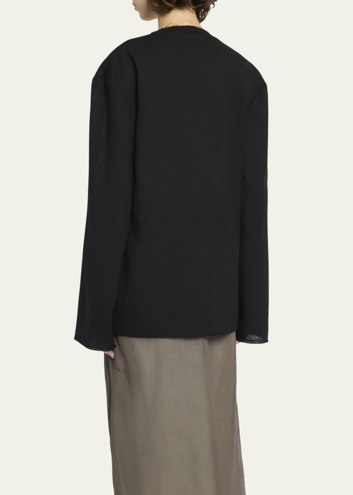 THE ROW Cattaleya Raw-Edge Long-Sleeve Wool Top Image 3 of 5