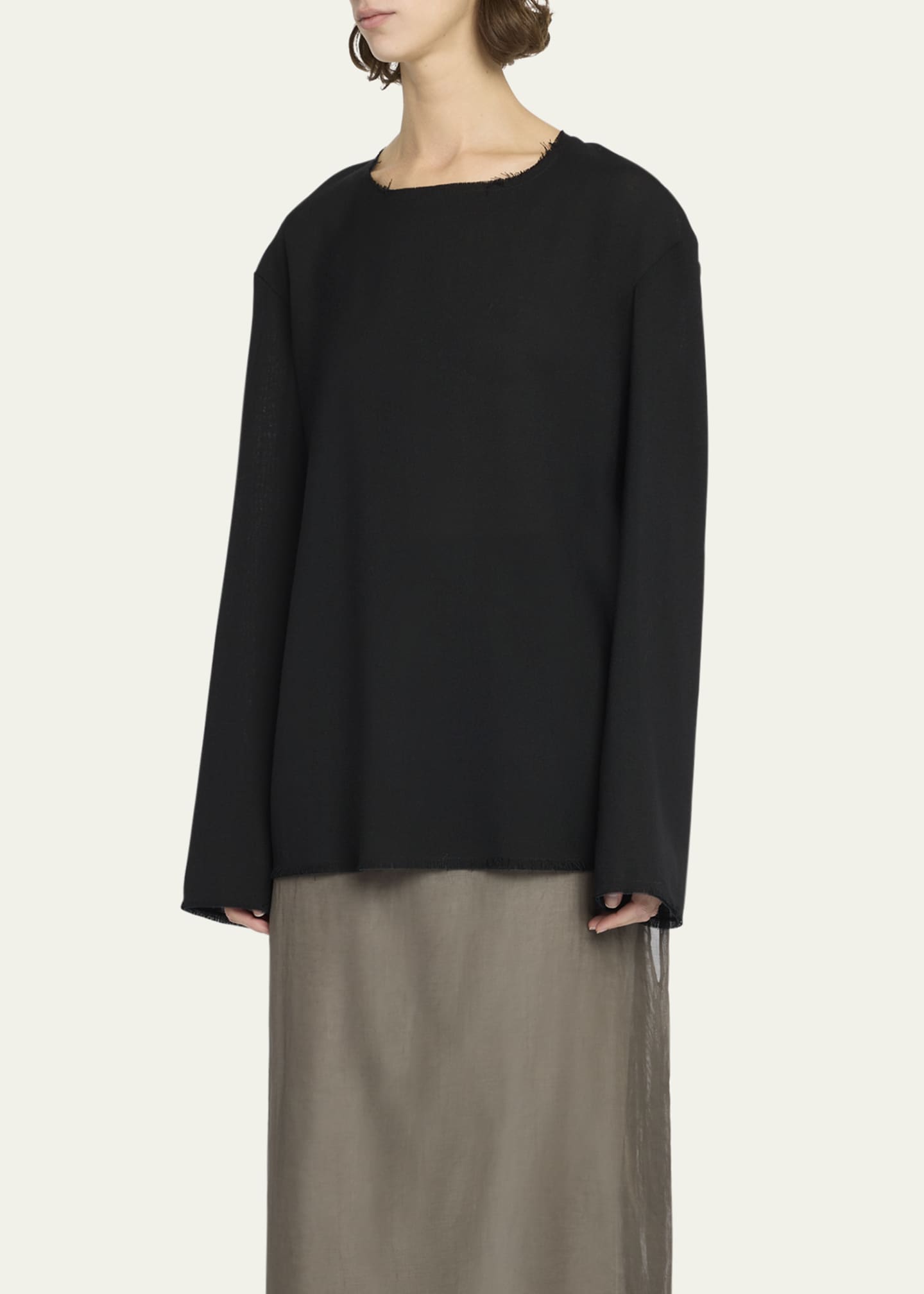 THE ROW Cattaleya Raw-Edge Long-Sleeve Wool Top Image 4 of 5