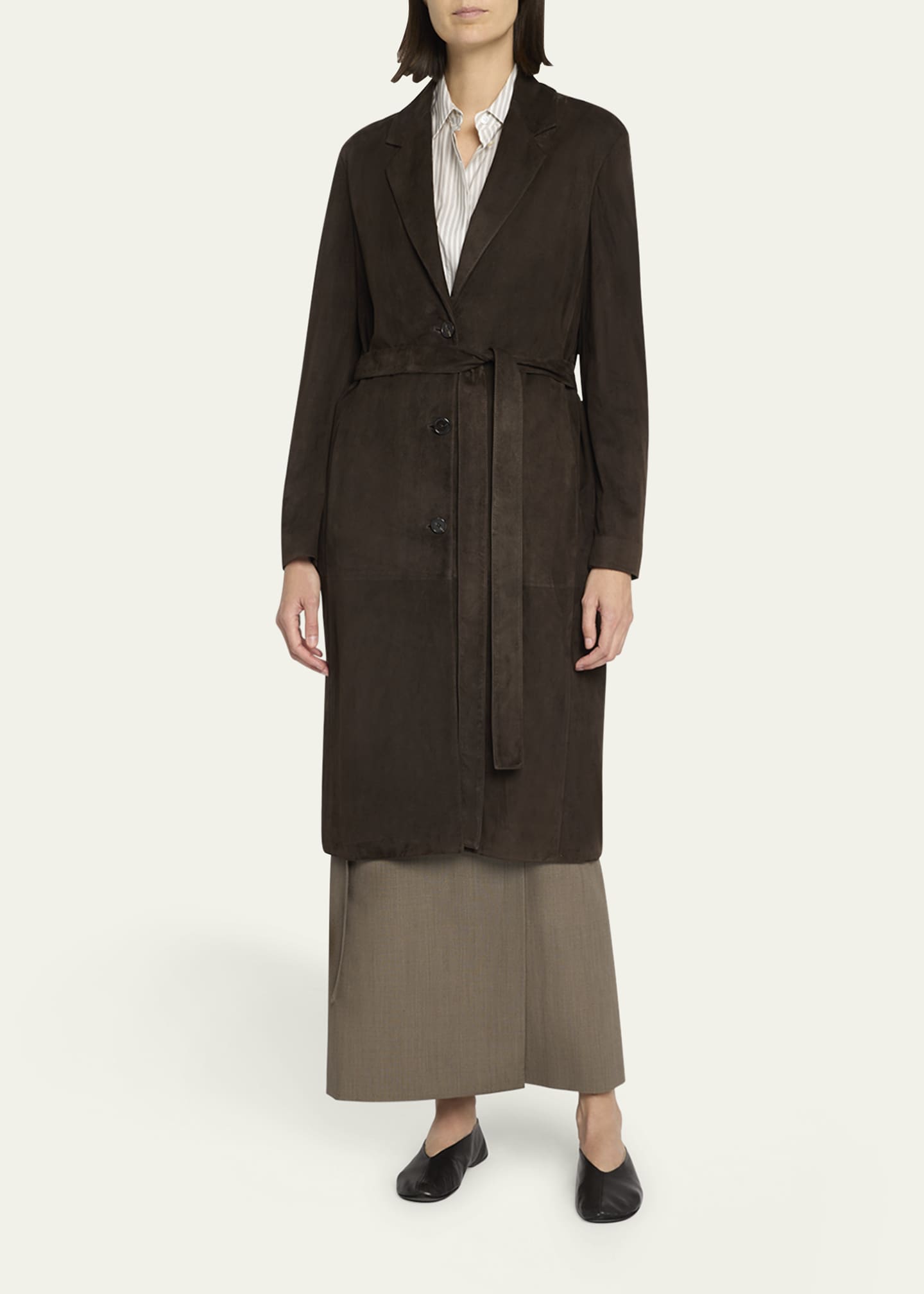 THE ROW Babilonia Suede Belted Single-Breasted Coat Image 2 of 5