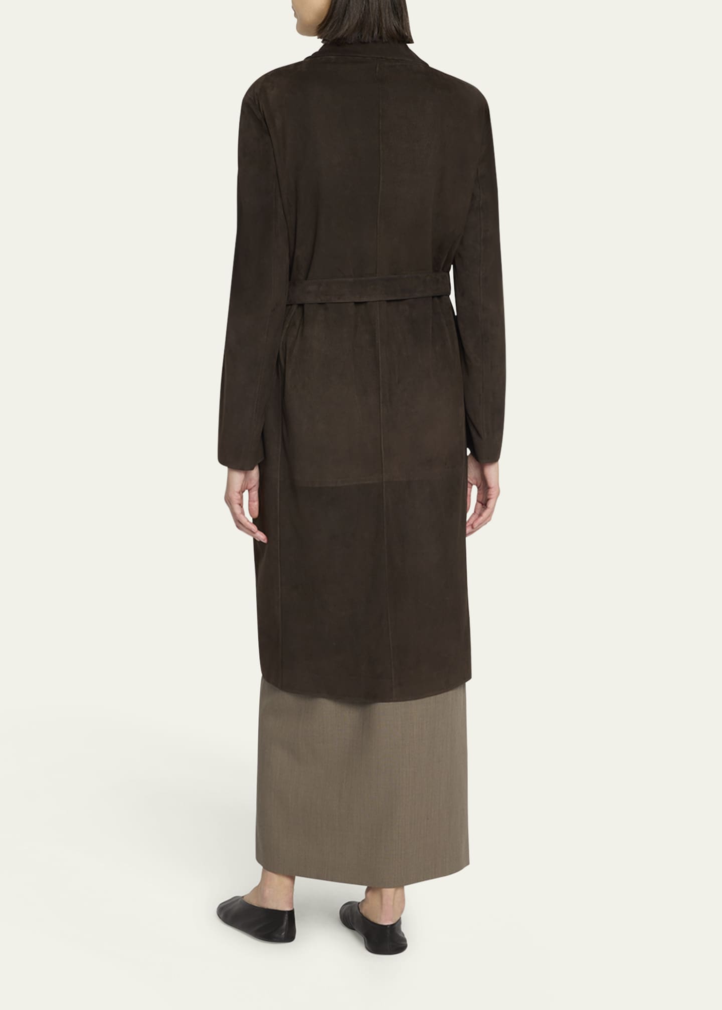 THE ROW Babilonia Suede Belted Single-Breasted Coat Image 3 of 5