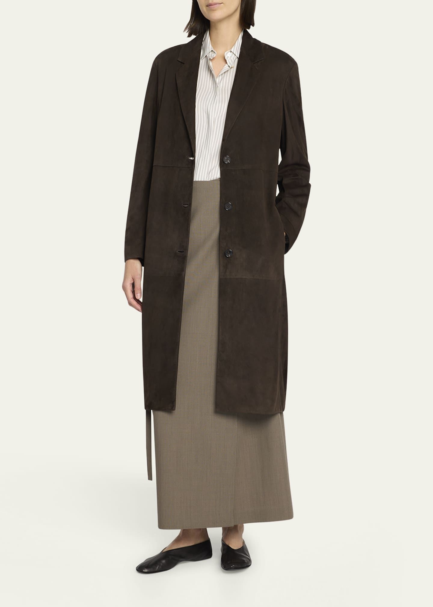 THE ROW Babilonia Suede Belted Single-Breasted Coat Image 4 of 5