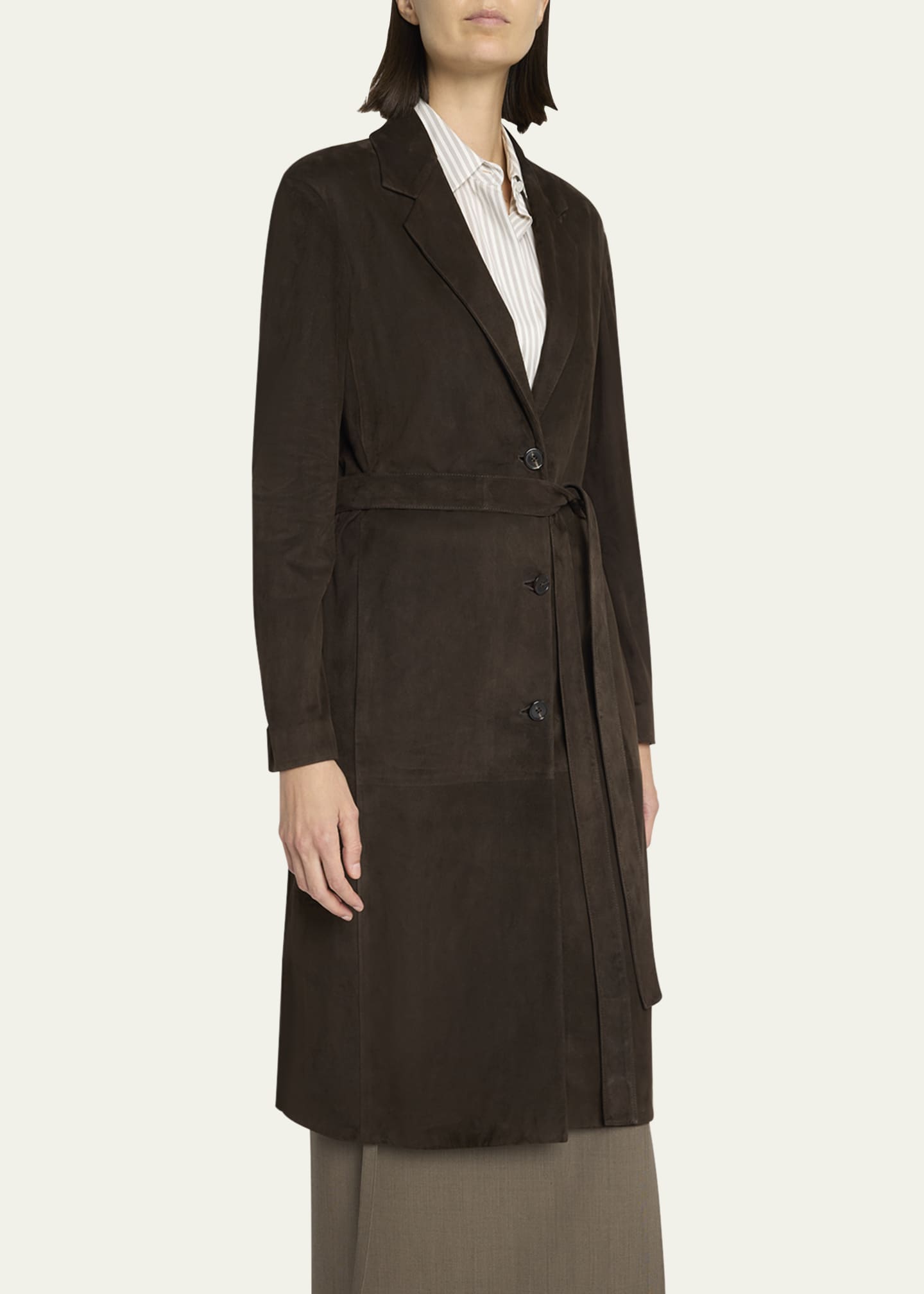 THE ROW Babilonia Suede Belted Single-Breasted Coat Image 5 of 5