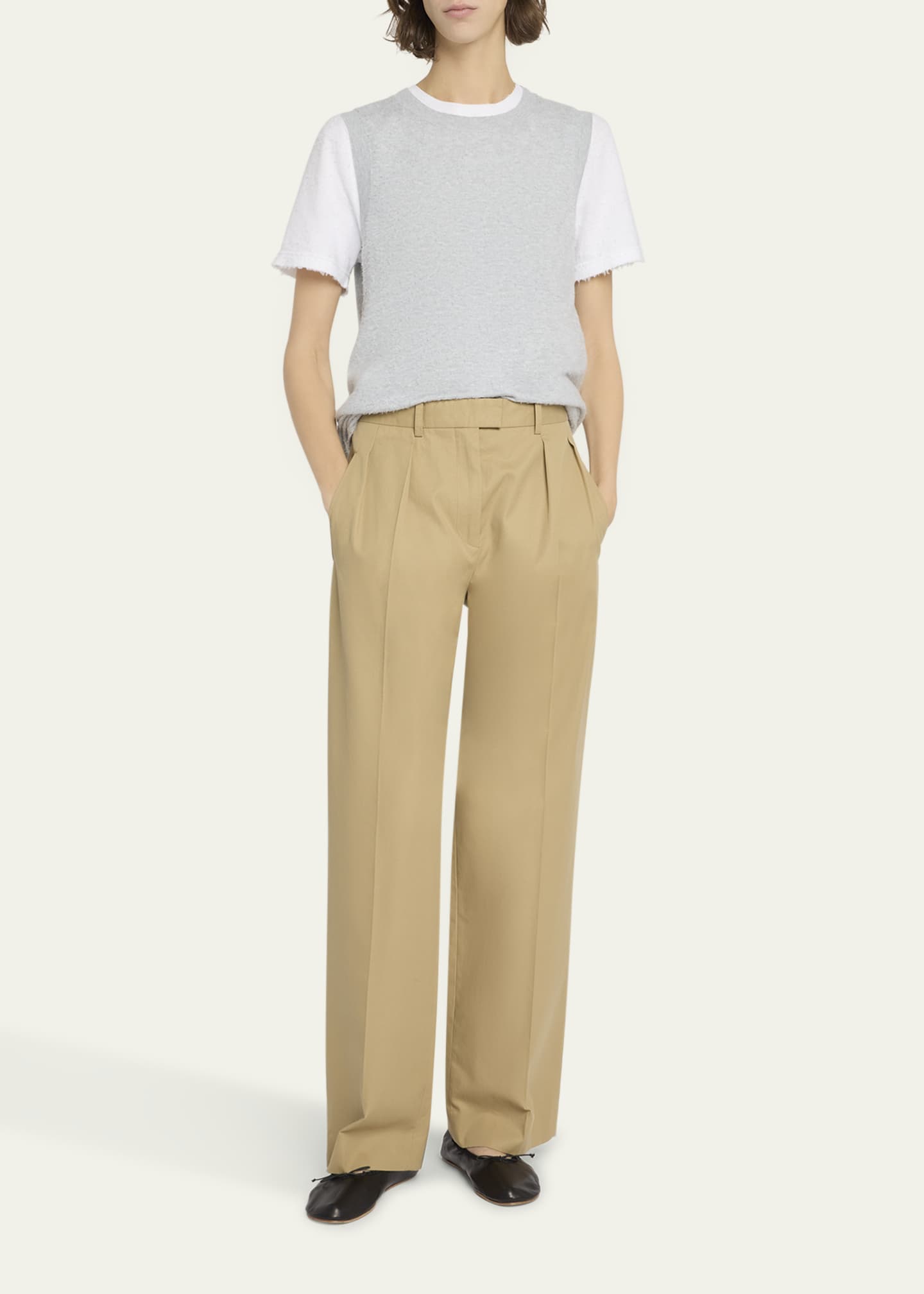 THE ROW Alfidis Pleated Straight-Leg Cotton-Cashmere Pants Image 2 of 5