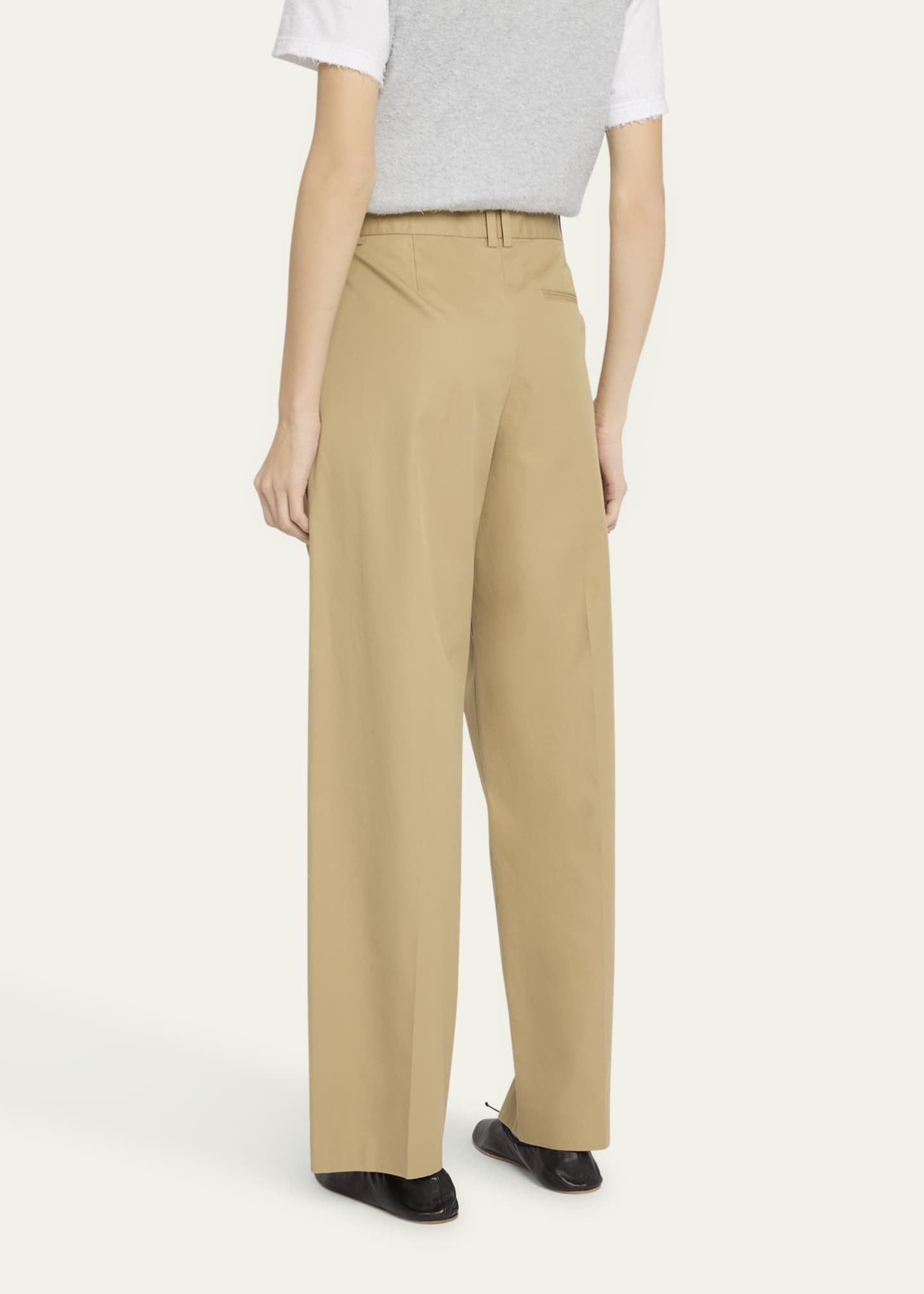 THE ROW Alfidis Pleated Straight-Leg Cotton-Cashmere Pants Image 3 of 5