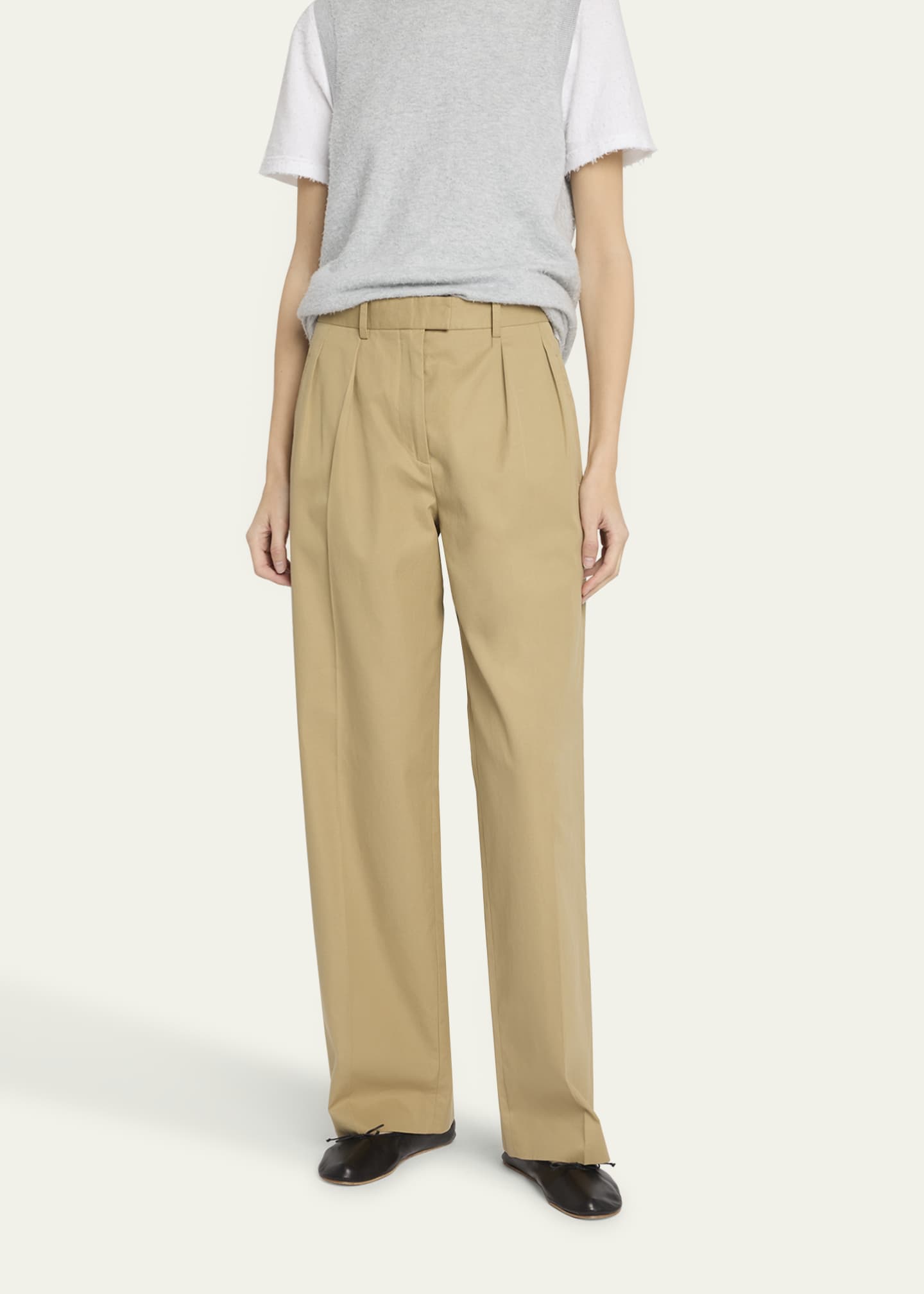 THE ROW Alfidis Pleated Straight-Leg Cotton-Cashmere Pants Image 4 of 5