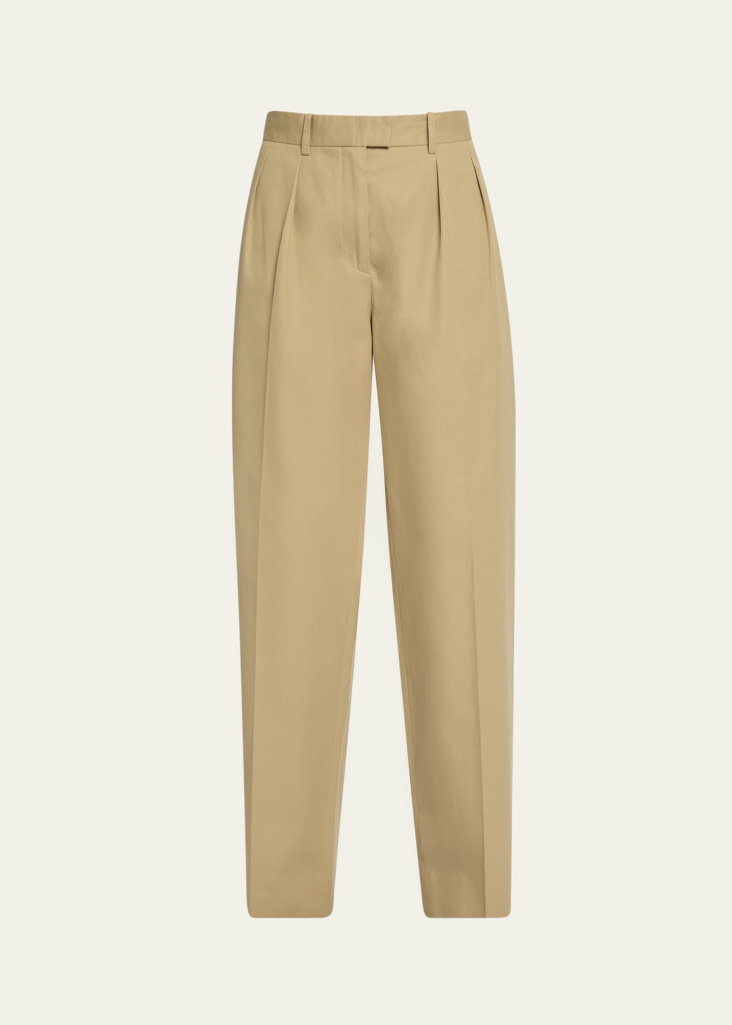 THE ROW Alfidis Pleated Straight-Leg Cotton-Cashmere Pants Image 1 of 5