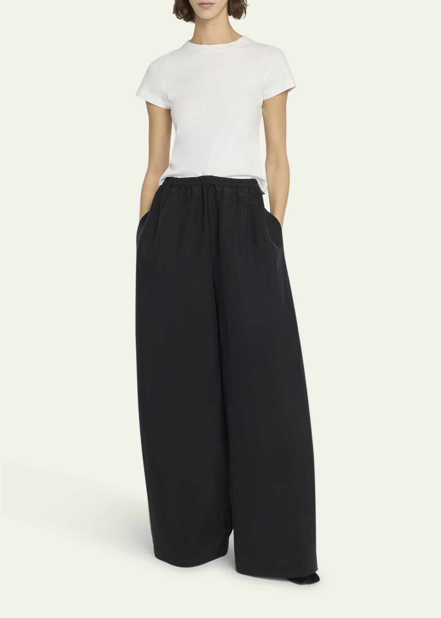 THE ROW Bellana Silk Wide-Leg Pull-On Pants Image 2 of 5