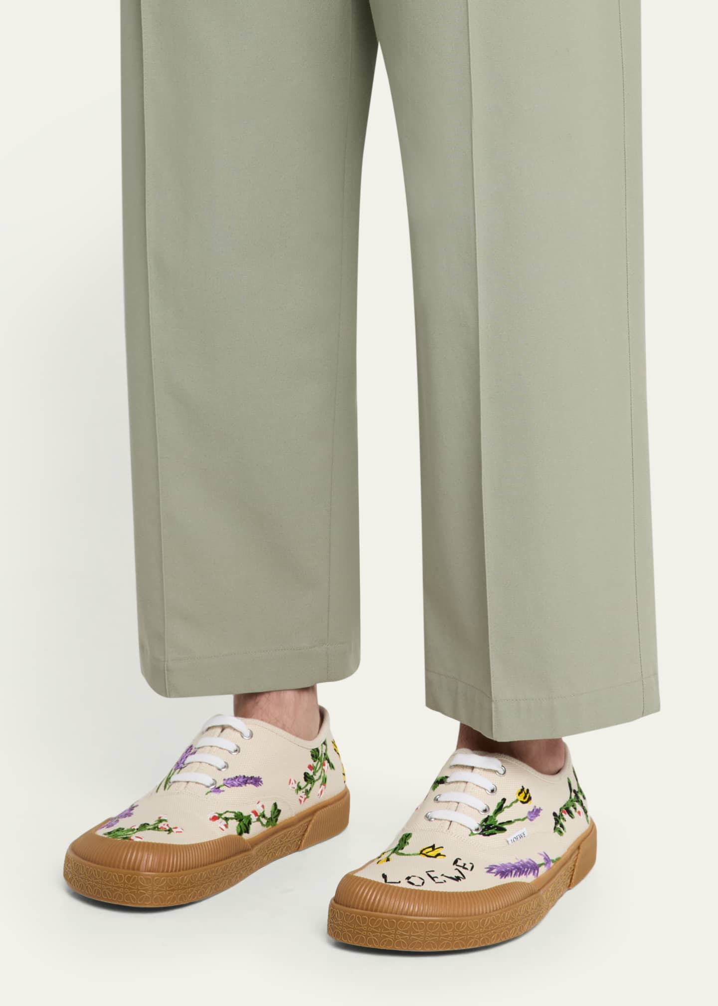Loewe Men's Terra Embroidered Canvas Low-Top Sneakers