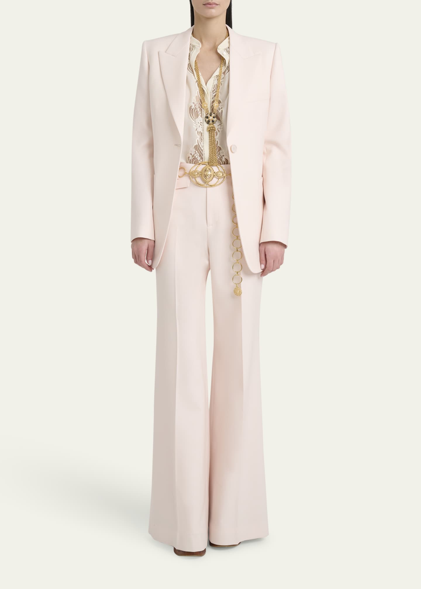 Chloe Lace Placket Tulip-Sleeve Silk Blouse Image 2 of 5