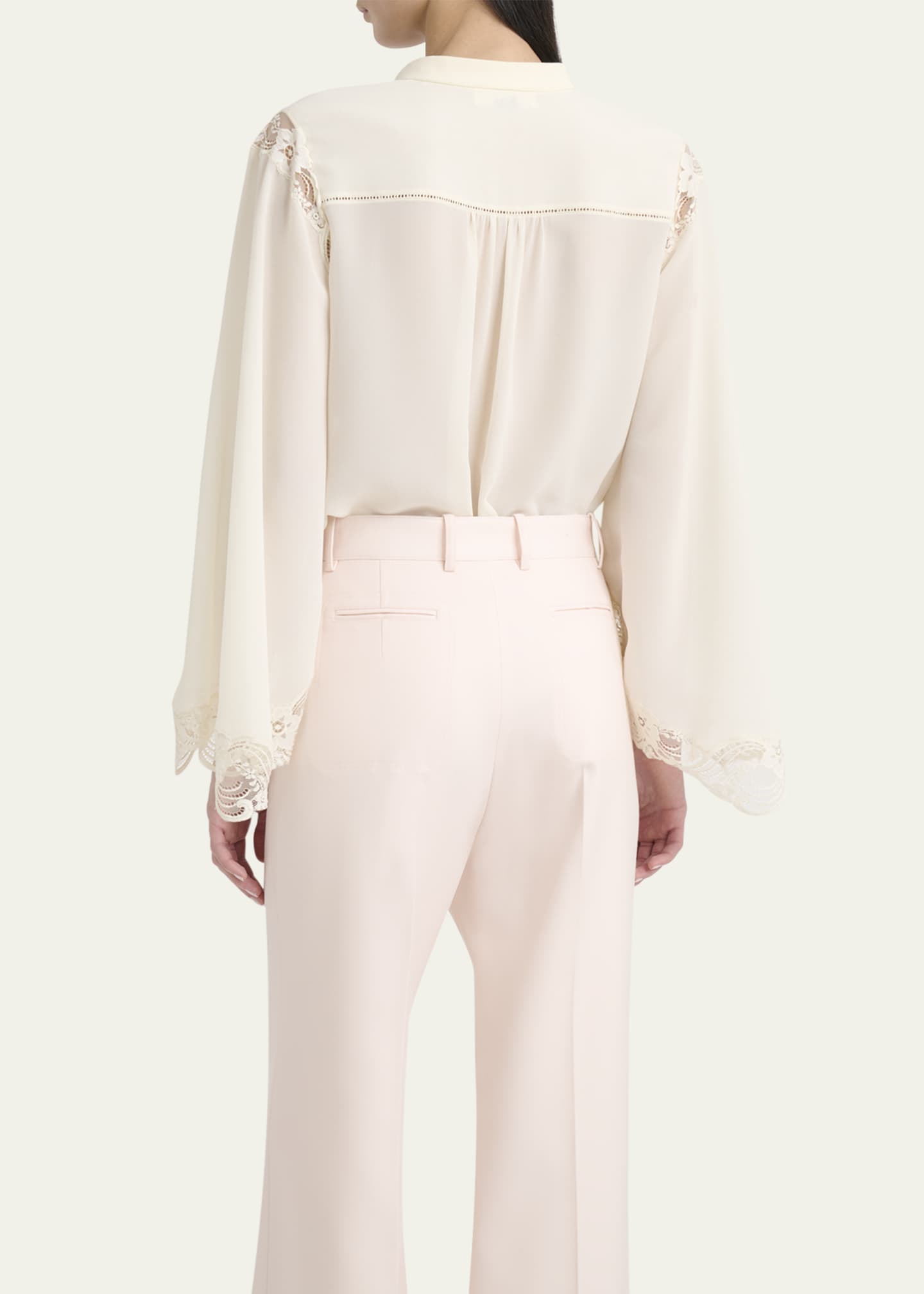 Chloe Lace Placket Tulip-Sleeve Silk Blouse Image 3 of 5