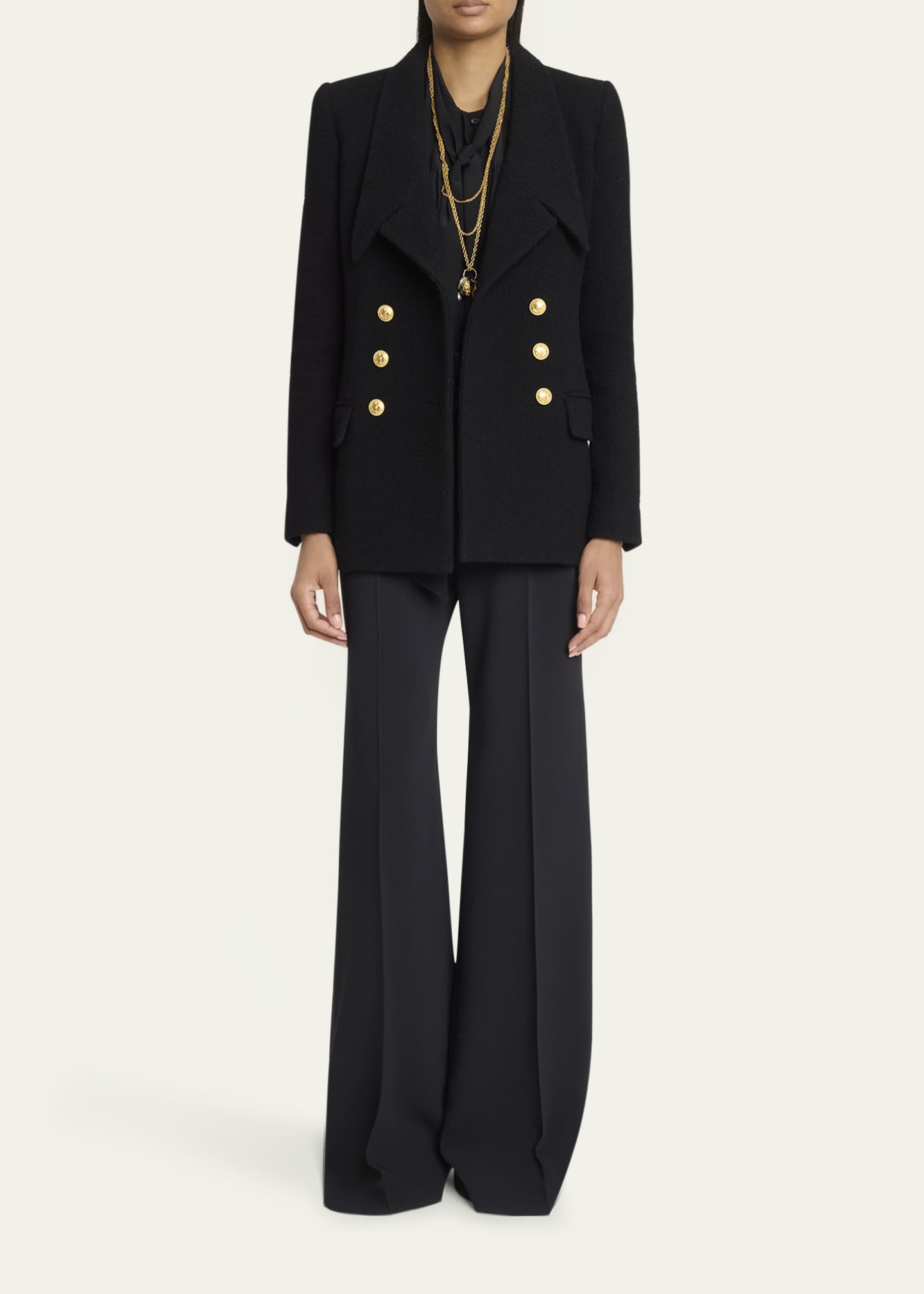 Chloe Cascade-Lapel Double-Breasted Boucle Jacket Image 2 of 5