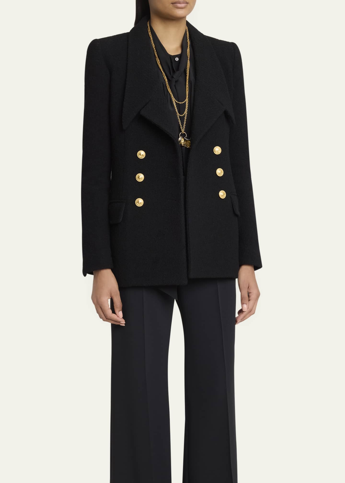 Chloe Cascade-Lapel Double-Breasted Boucle Jacket Image 4 of 5