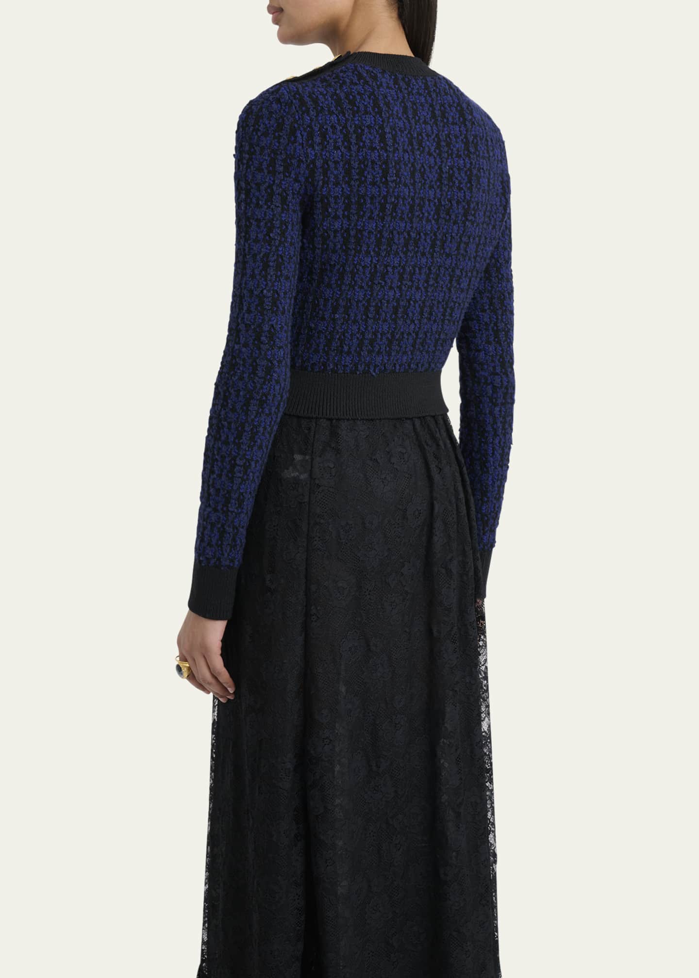 Chloe Button-Shoulder Boucle Knit Crop Sweater Image 3 of 5