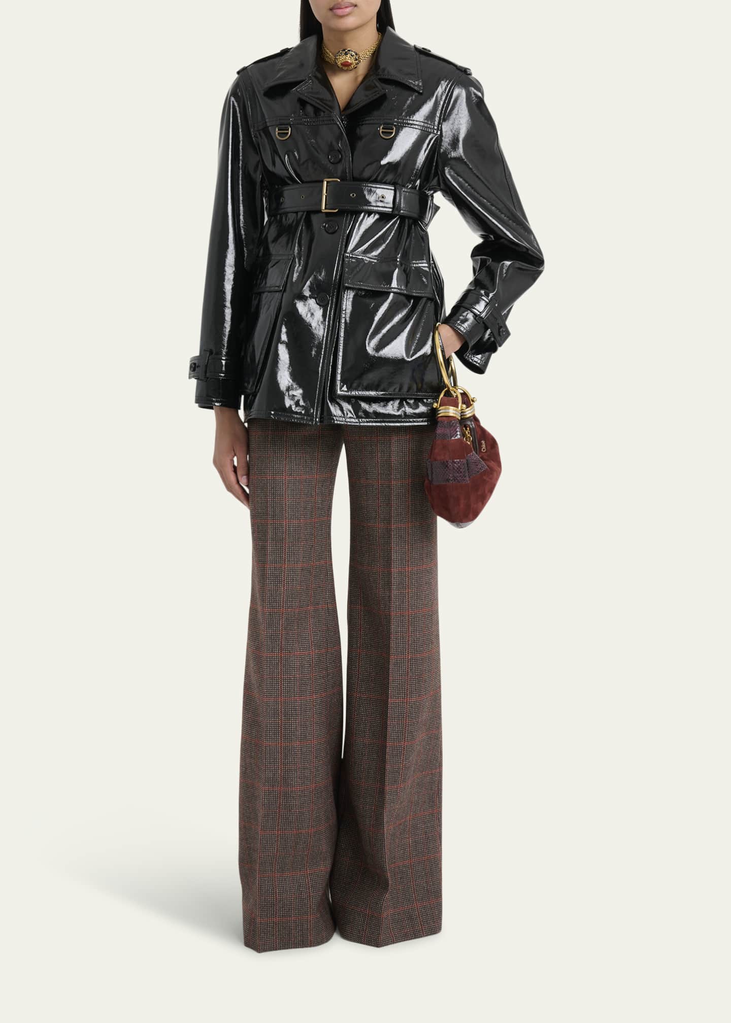 Chloe Shiny Cotton Belted Trench Coat Image 2 of 5