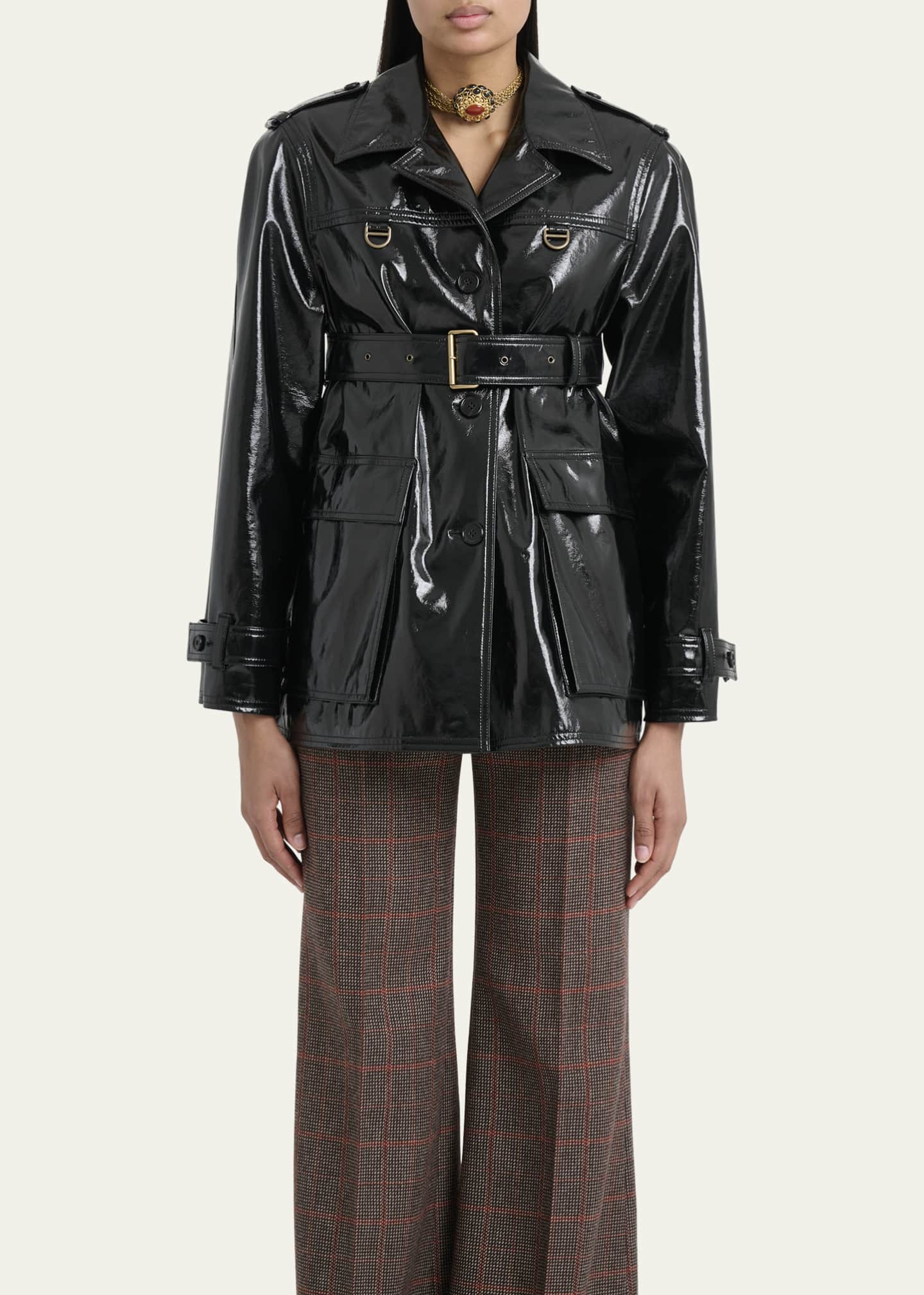 Chloe Shiny Cotton Belted Trench Coat Image 4 of 5