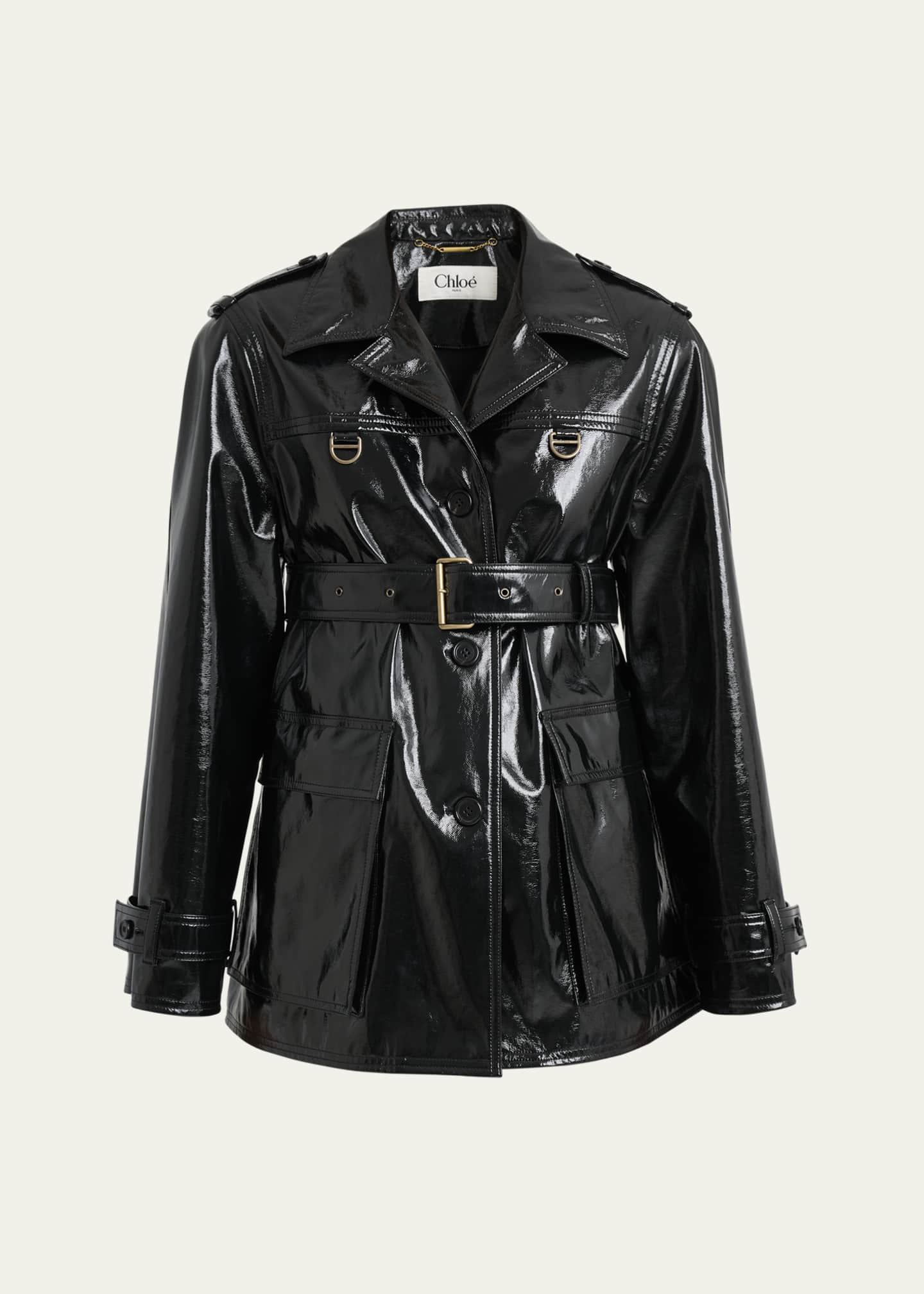 Chloe Shiny Cotton Belted Trench Coat Image 1 of 5