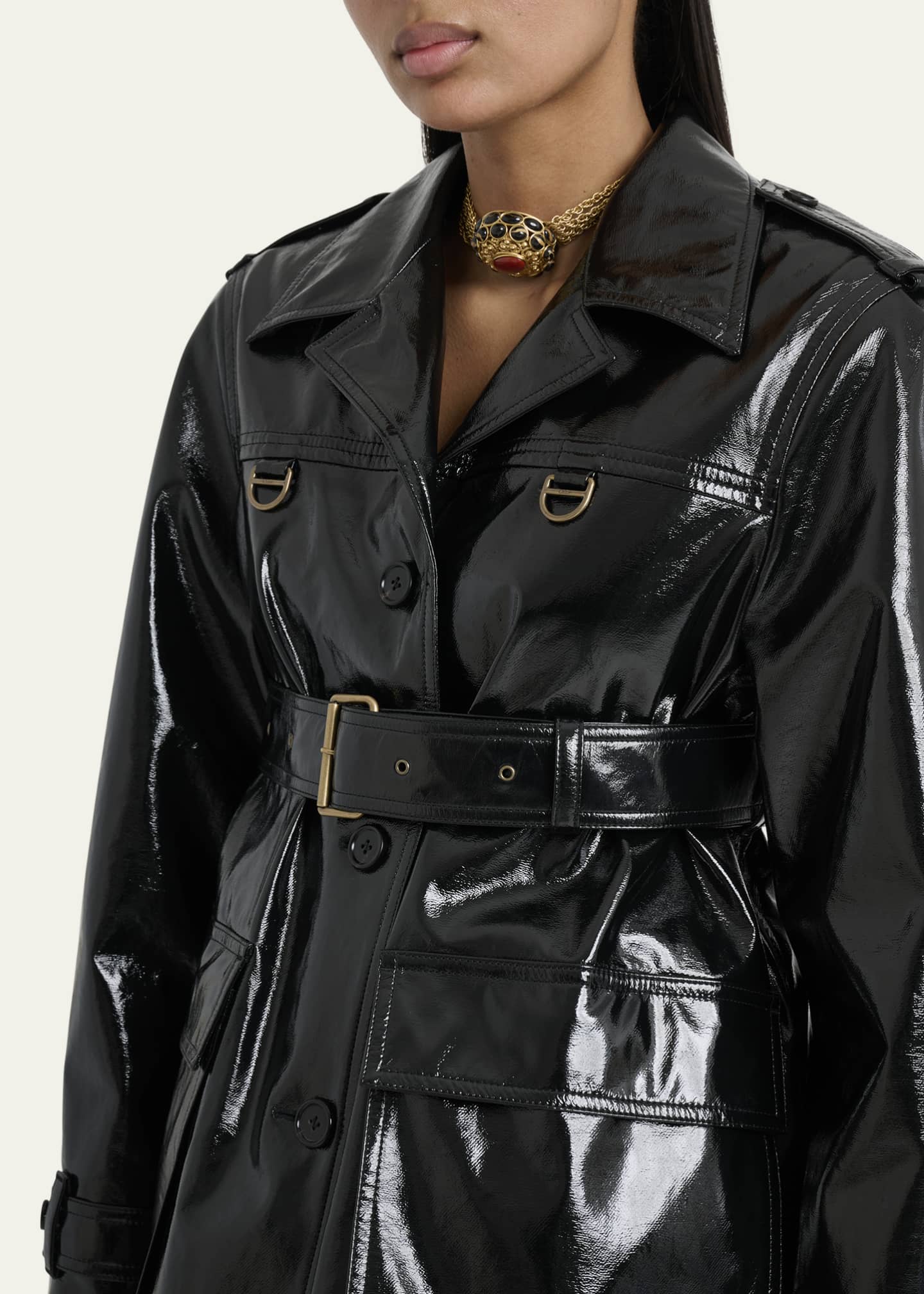 Chloe Shiny Cotton Belted Trench Coat Image 5 of 5