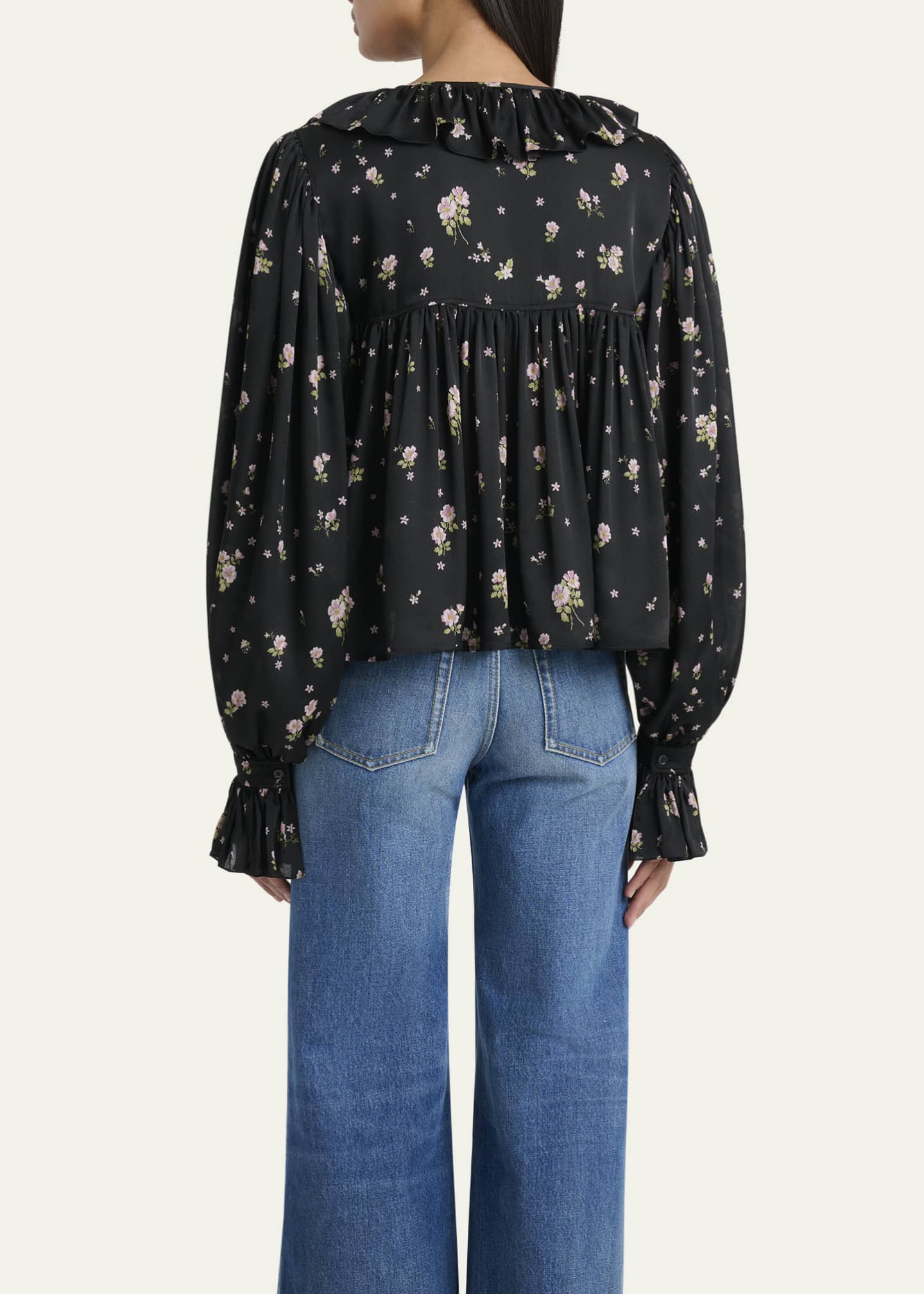 Chloe Floral Silk Ruffle Peasant Blouse Image 3 of 5