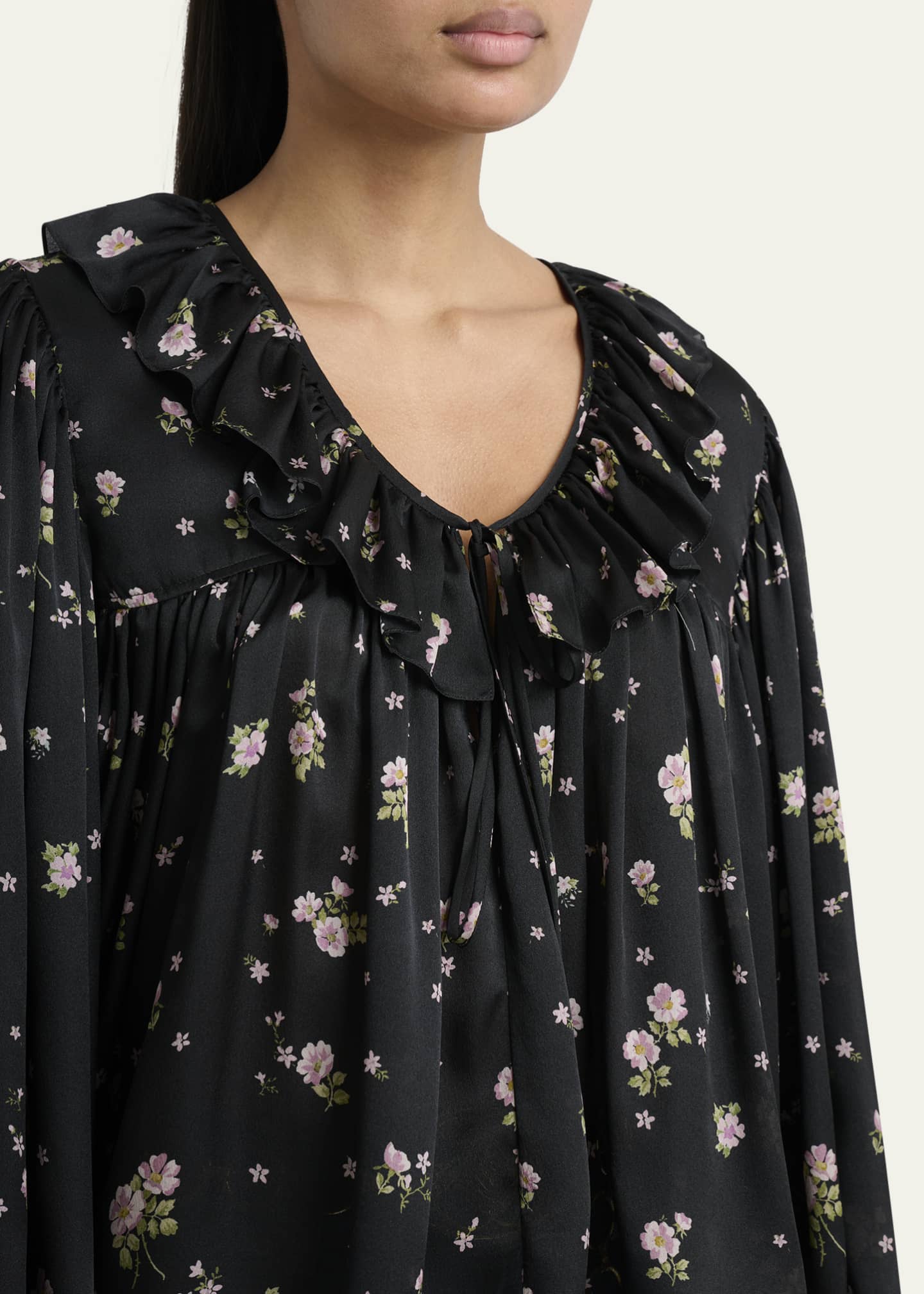 Chloe Floral Silk Ruffle Peasant Blouse Image 5 of 5