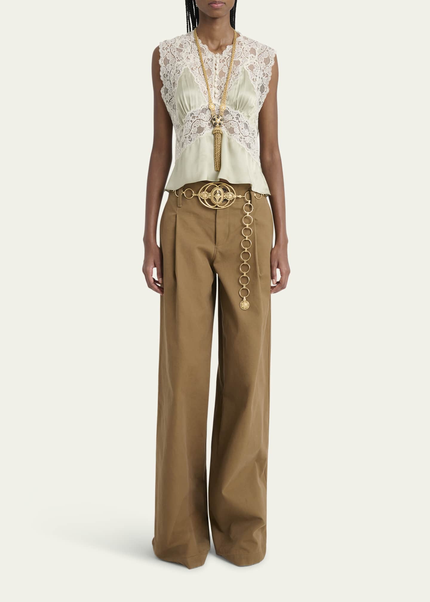Chloe Pleated Wide-Leg Cotton Trousers Image 2 of 5