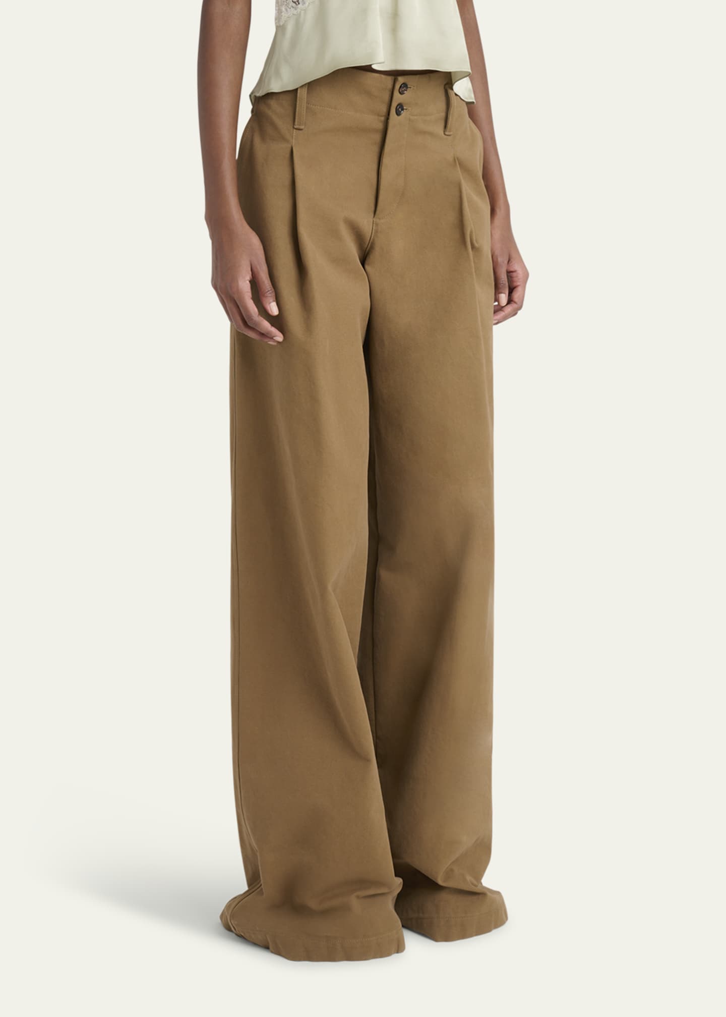 Chloe Pleated Wide-Leg Cotton Trousers Image 4 of 5