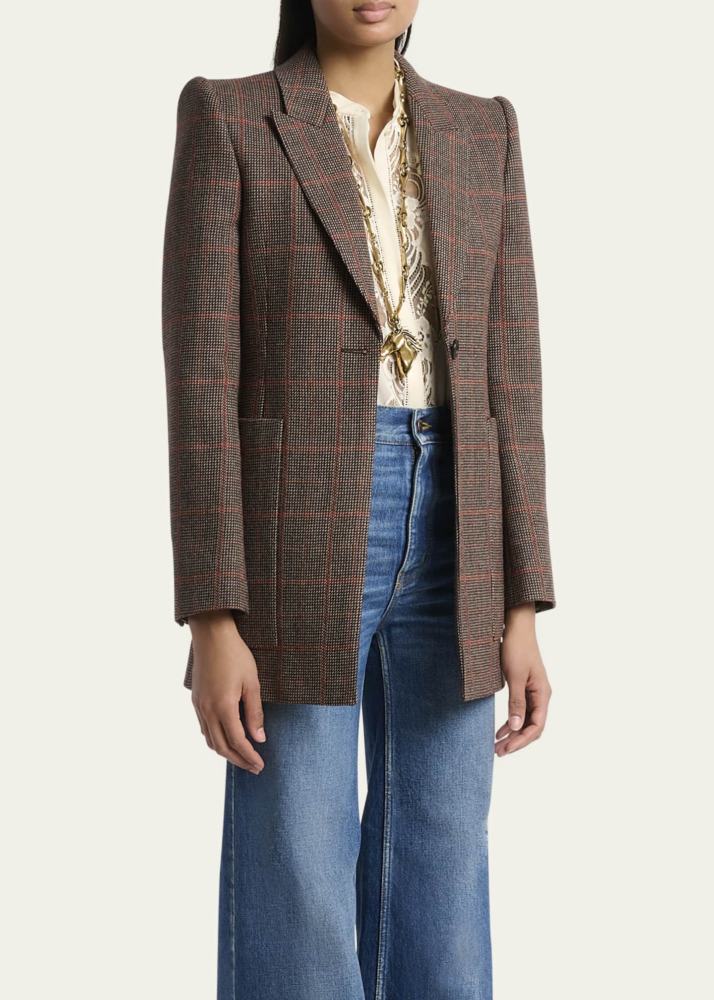 Chloe Plaid Single-Breasted Jacket Image 4 of 5